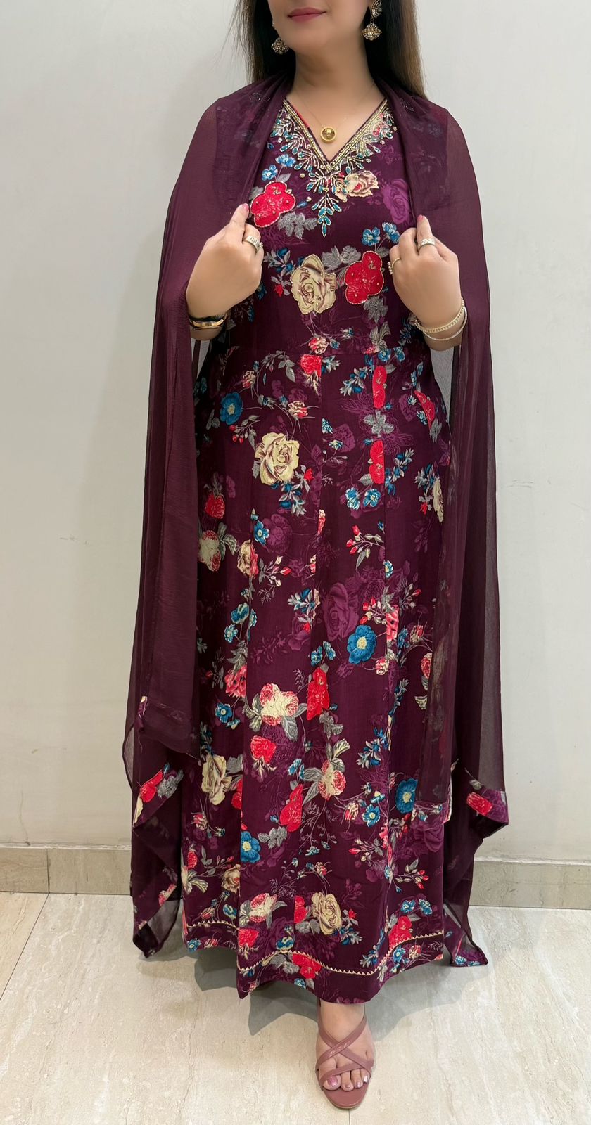 SDC-4738. Rayon 3 Piece Anarkali Kurti Set
