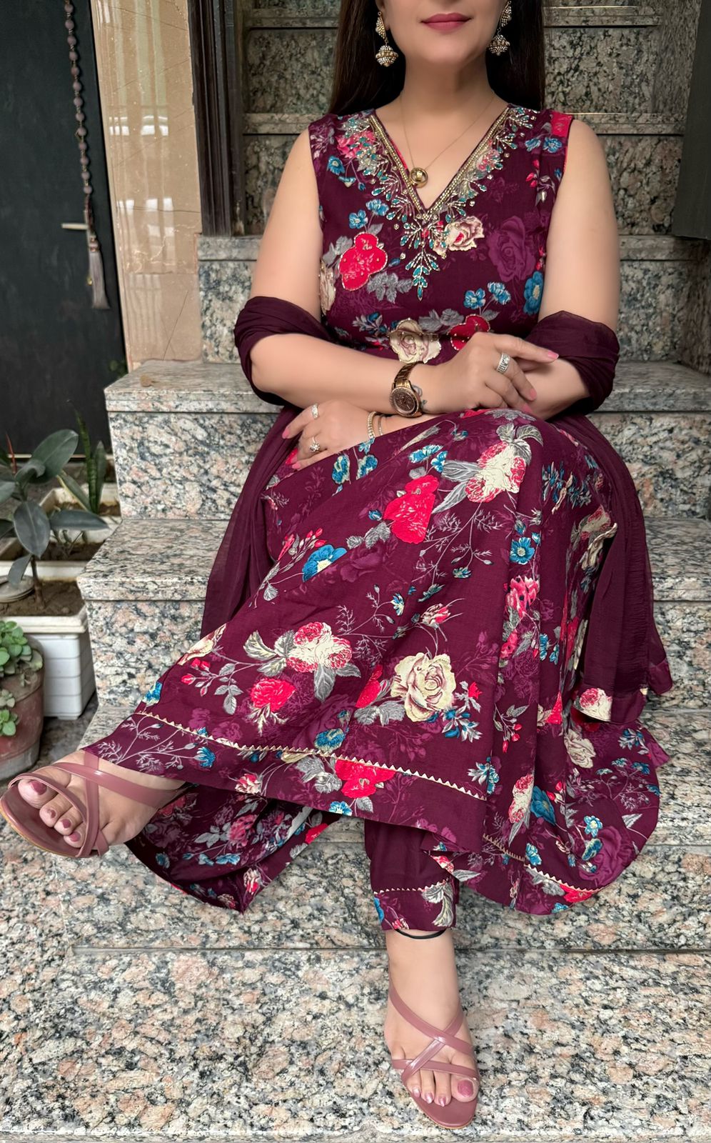 SDC-4738. Rayon 3 Piece Anarkali Kurti Set