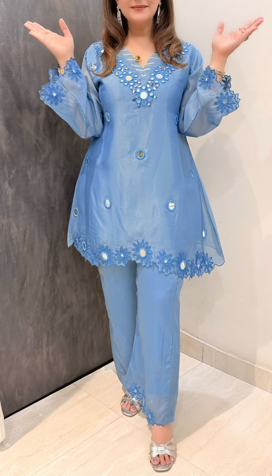 SDC-4748 Shimmer Tissue 2 Piece Full Lining Co-ord Set