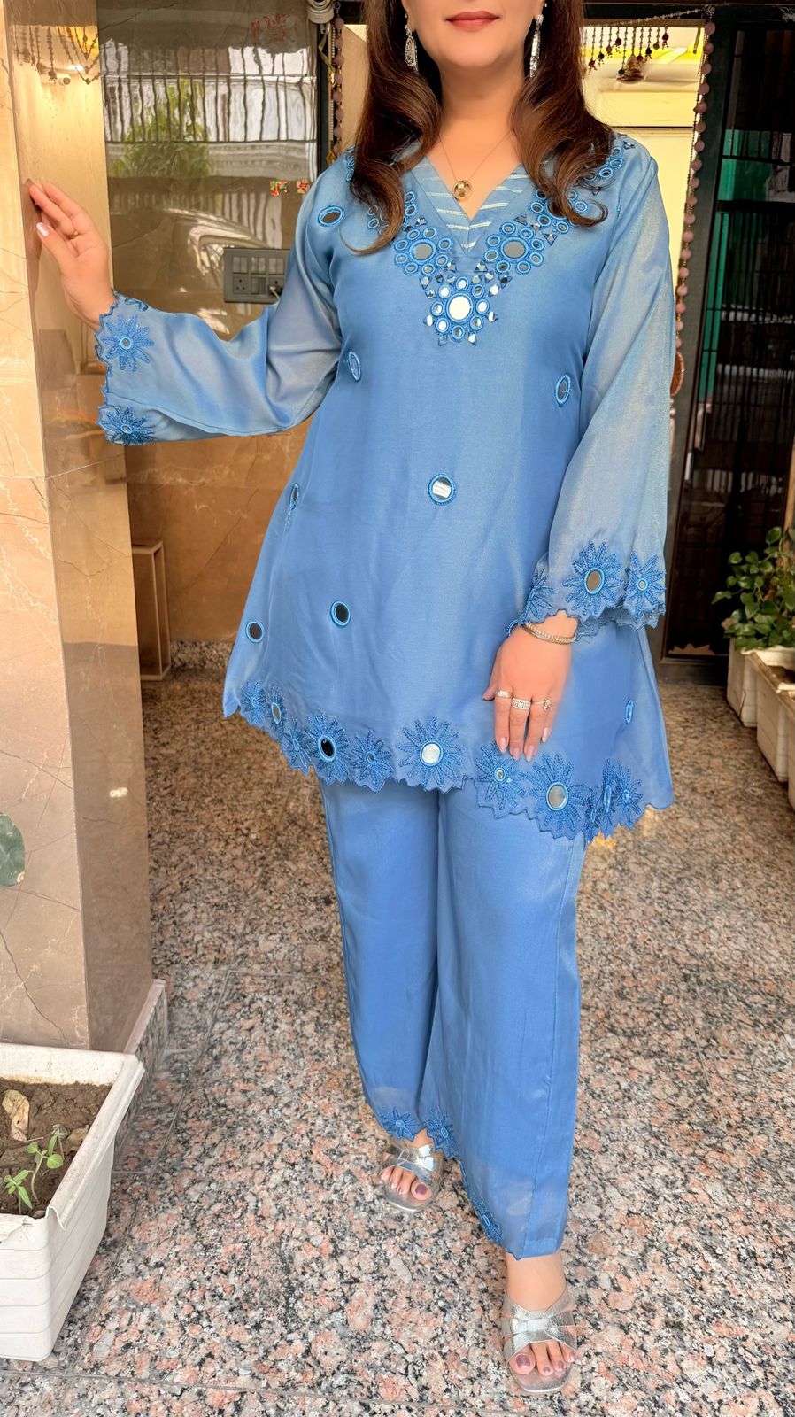 SDC-4748 Shimmer Tissue 2 Piece Full Lining Co-ord Set