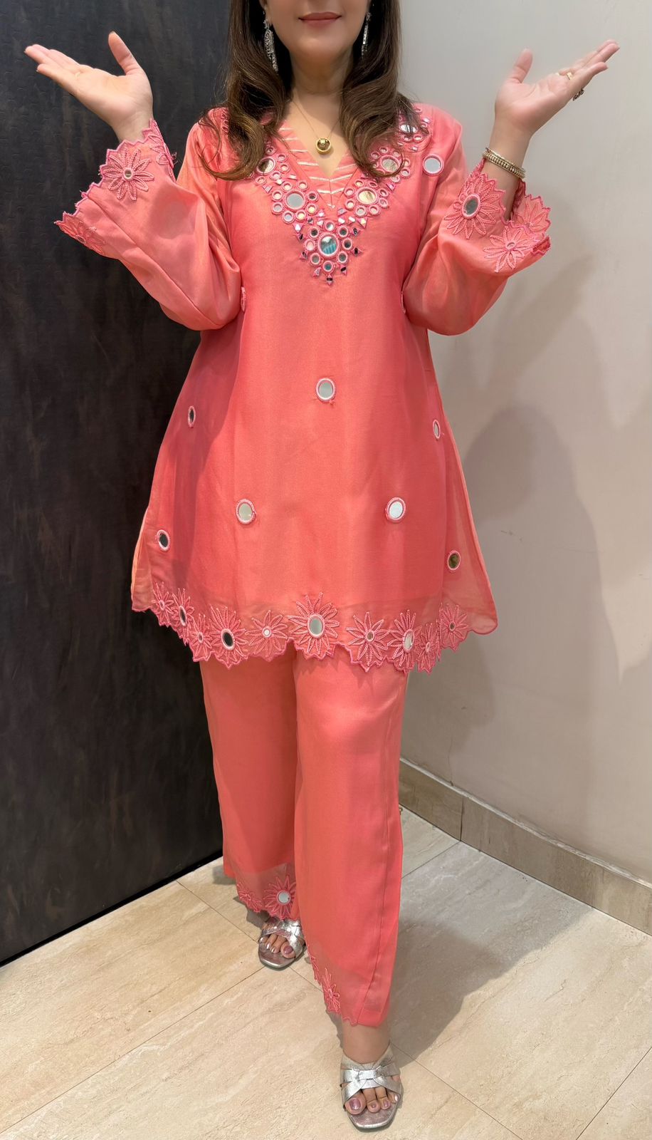 SDC-4749 Shimmer Tissue 2 Piece Full Lining Co-ord Set