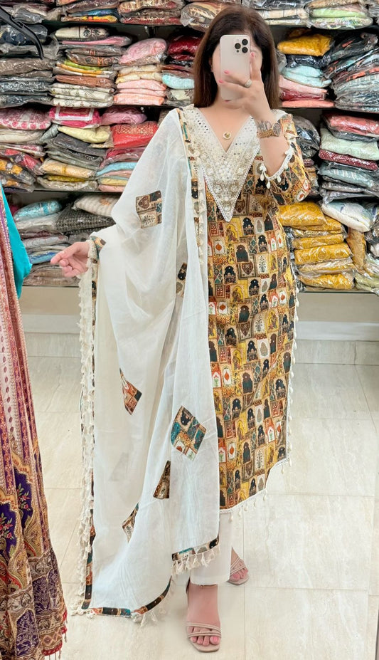 SDC-4754. Pure Cotton 3 Piece Kurti Set