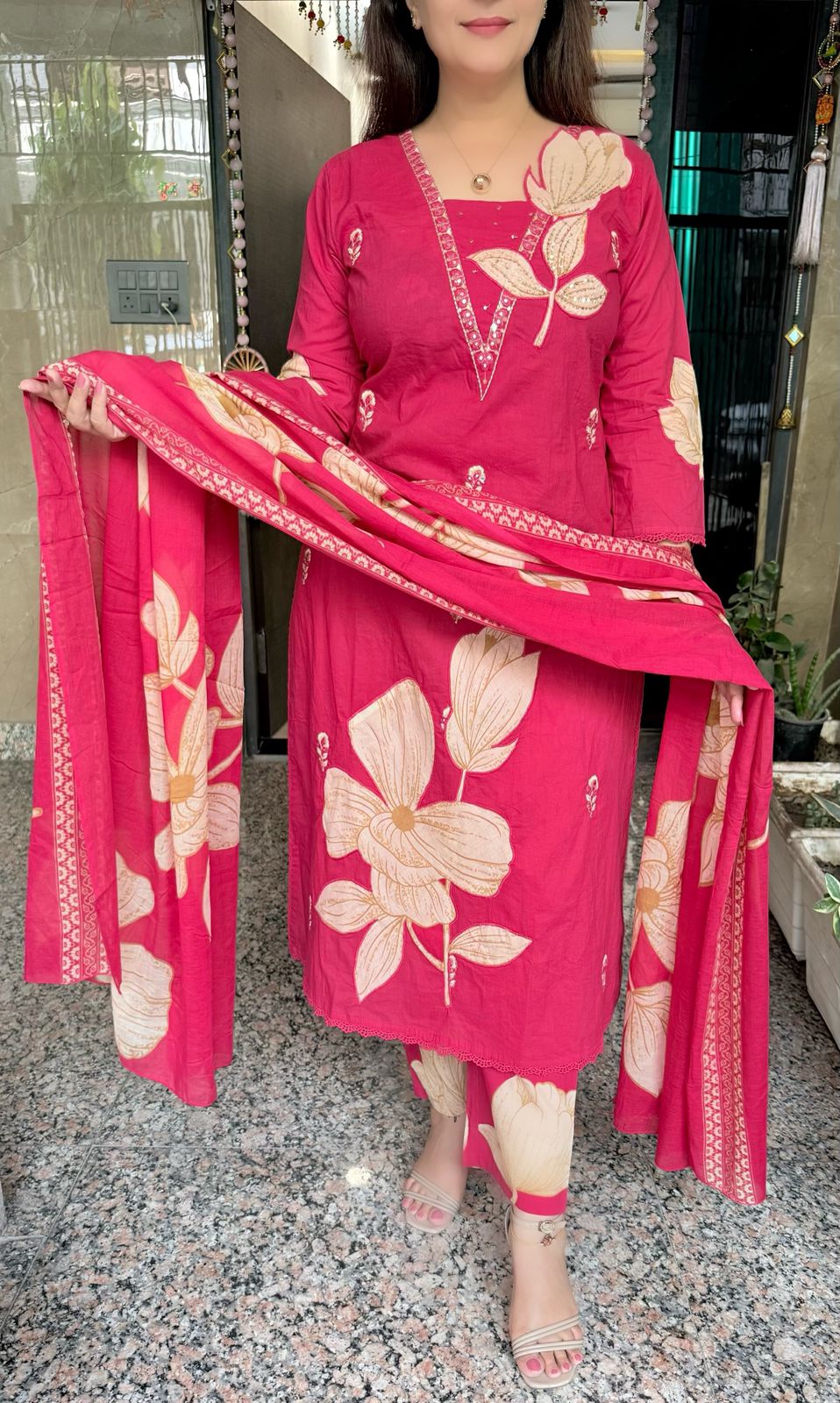 SDC-4755. 3 Piece Pure Cotton Kurti Set