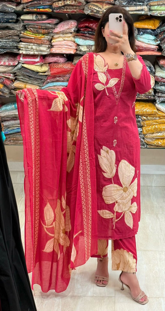 SDC-4755. 3 Piece Pure Cotton Kurti Set