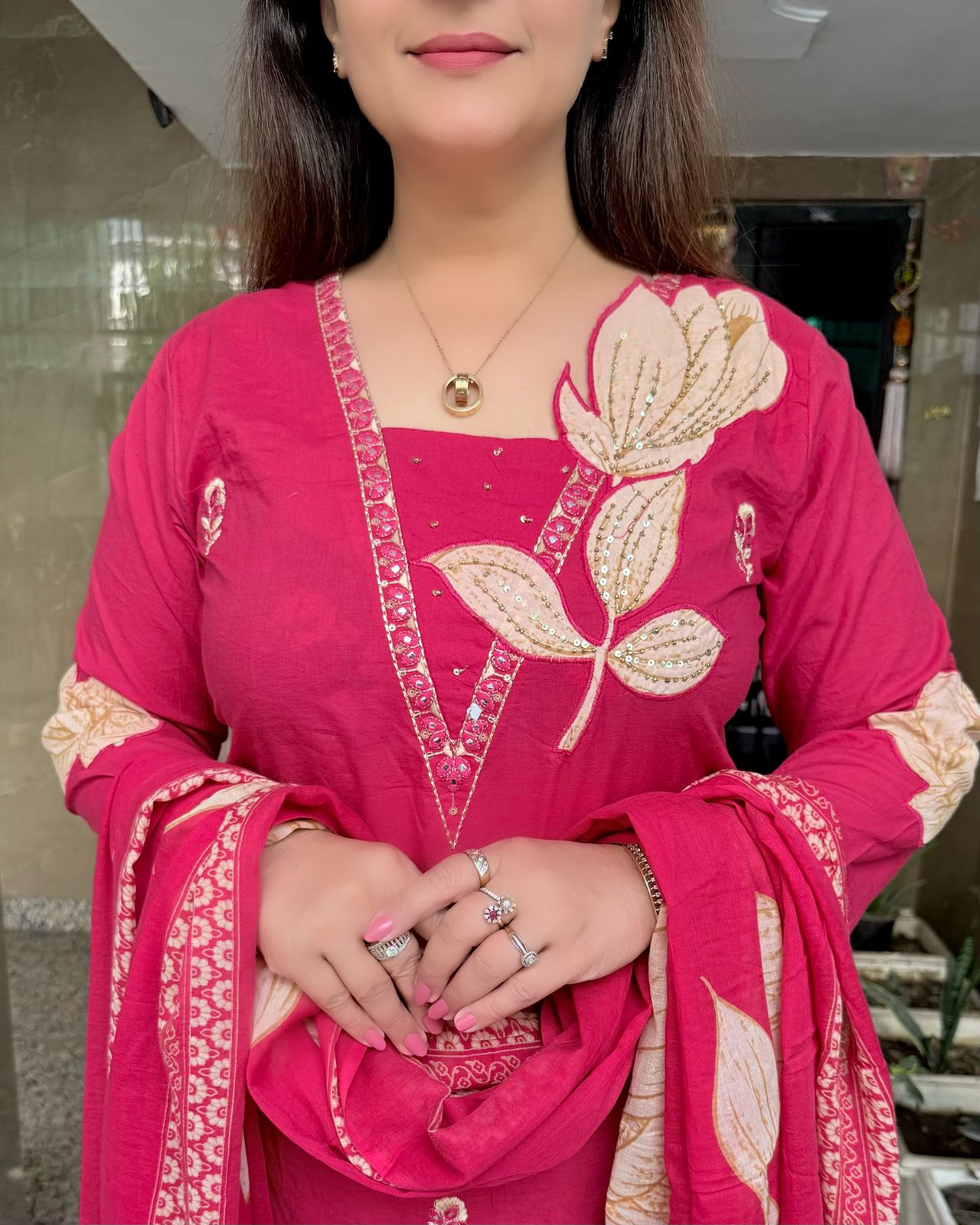 SDC-4755. 3 Piece Pure Cotton Kurti Set