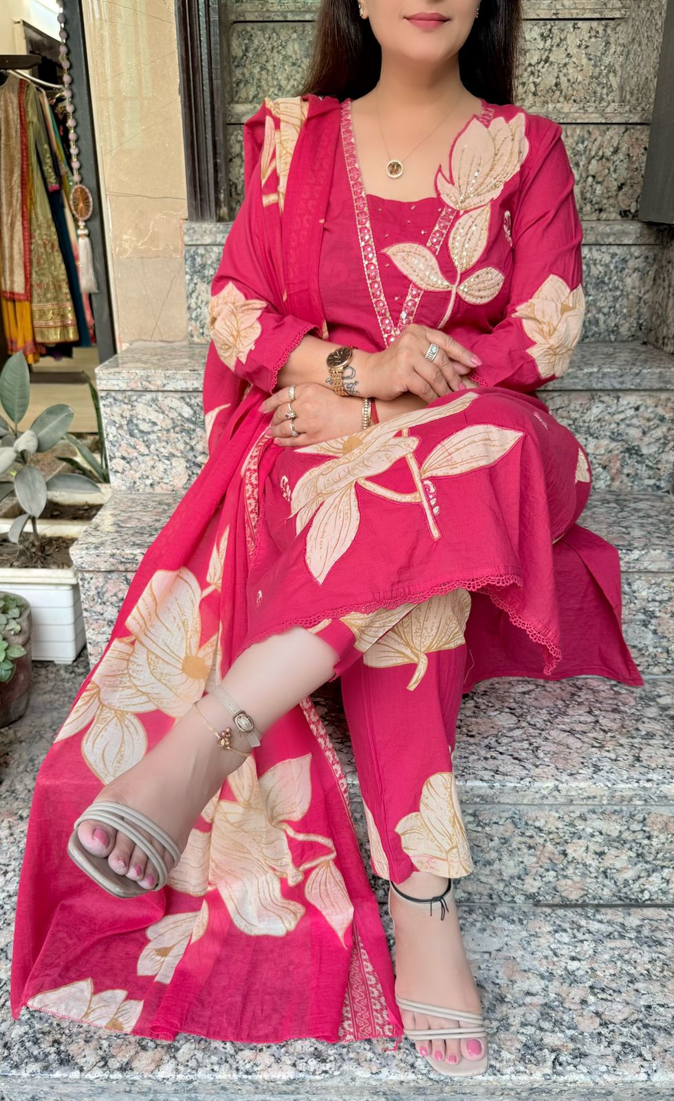 SDC-4755. 3 Piece Pure Cotton Kurti Set