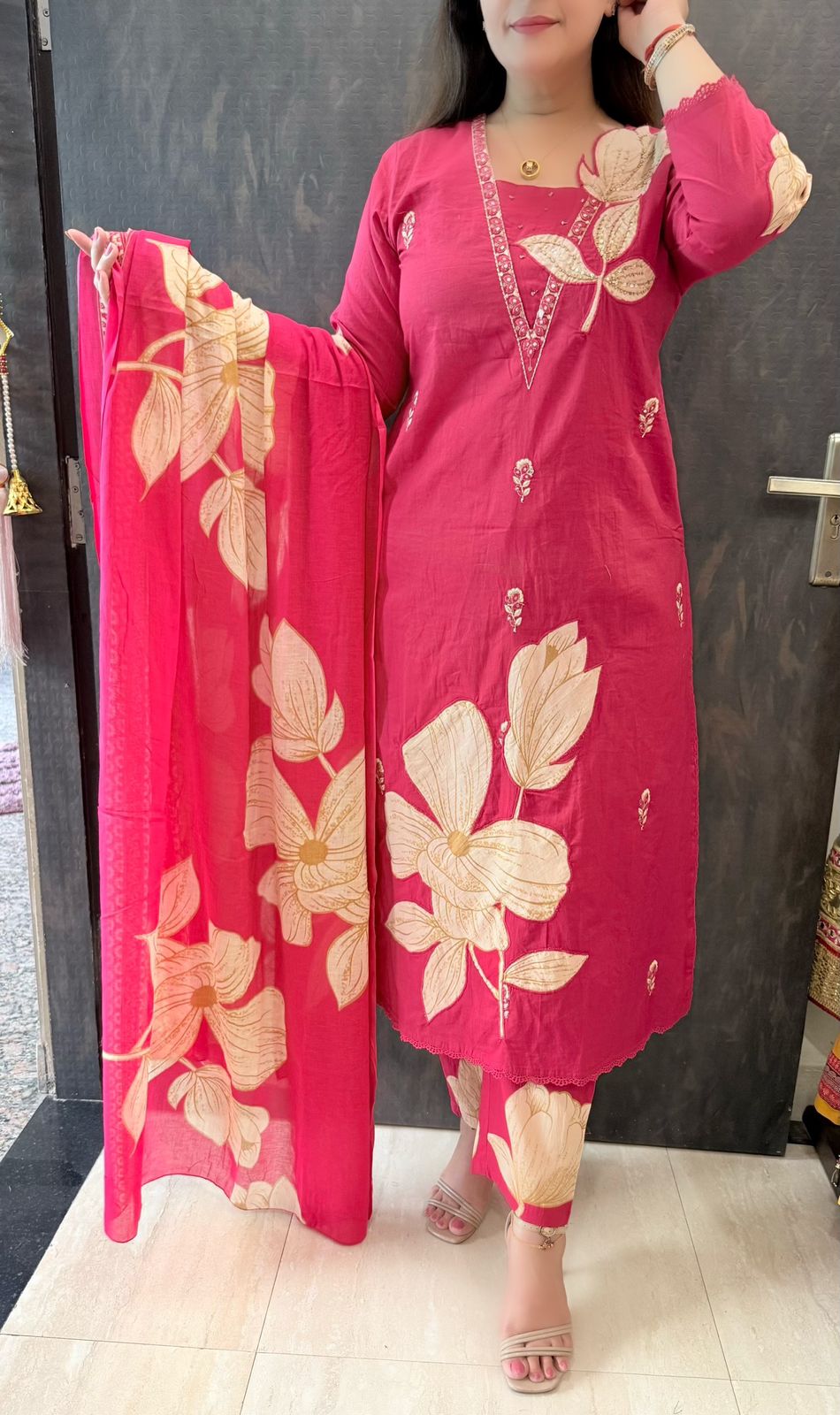 SDC-4755. 3 Piece Pure Cotton Kurti Set