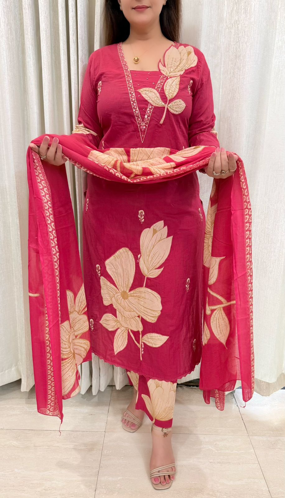 SDC-4755. 3 Piece Pure Cotton Kurti Set