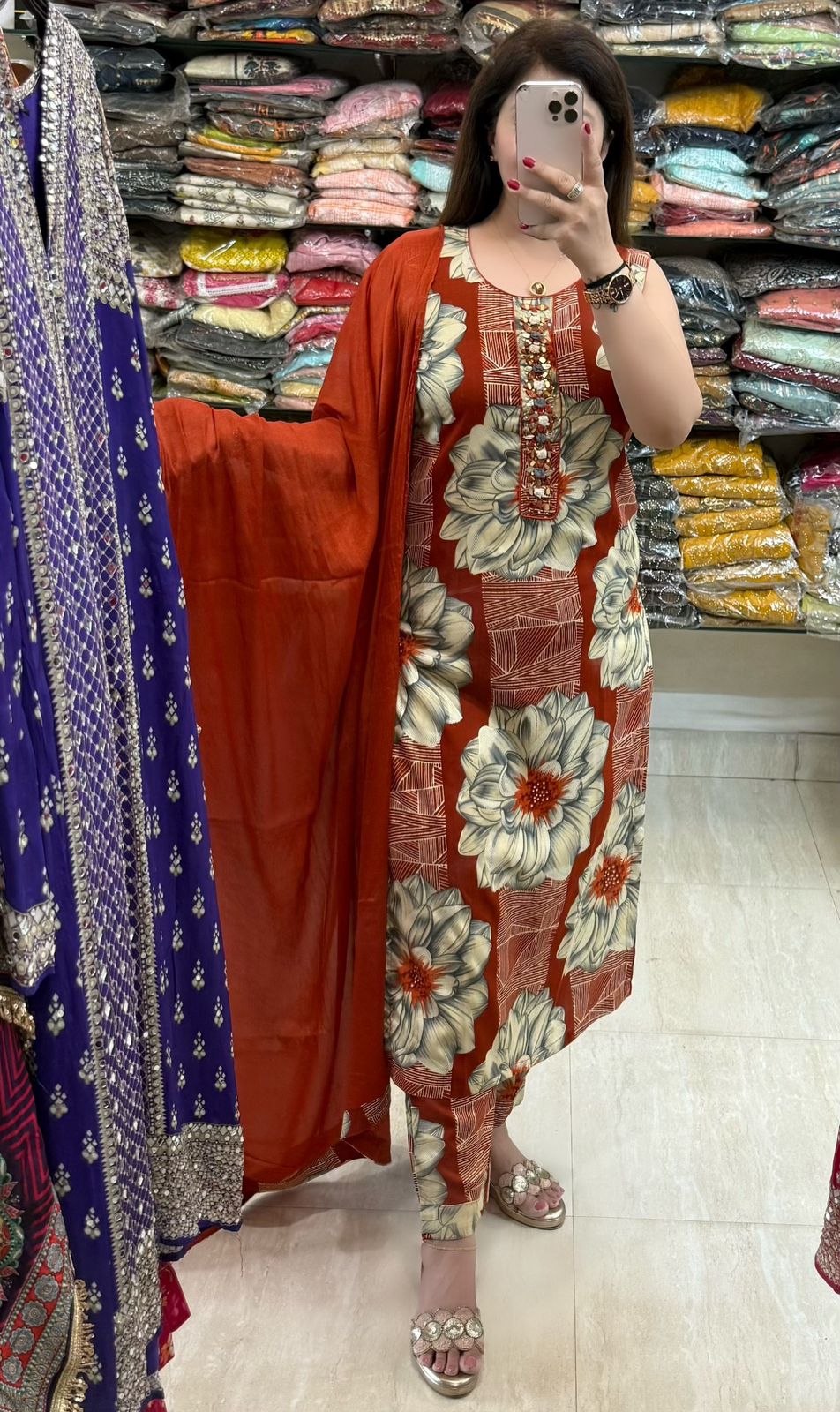 SDC-4763. Rayon 3 piece Kurti Set