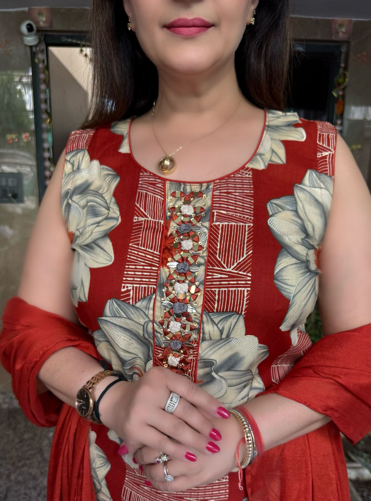 SDC-4763. Rayon 3 piece Kurti Set