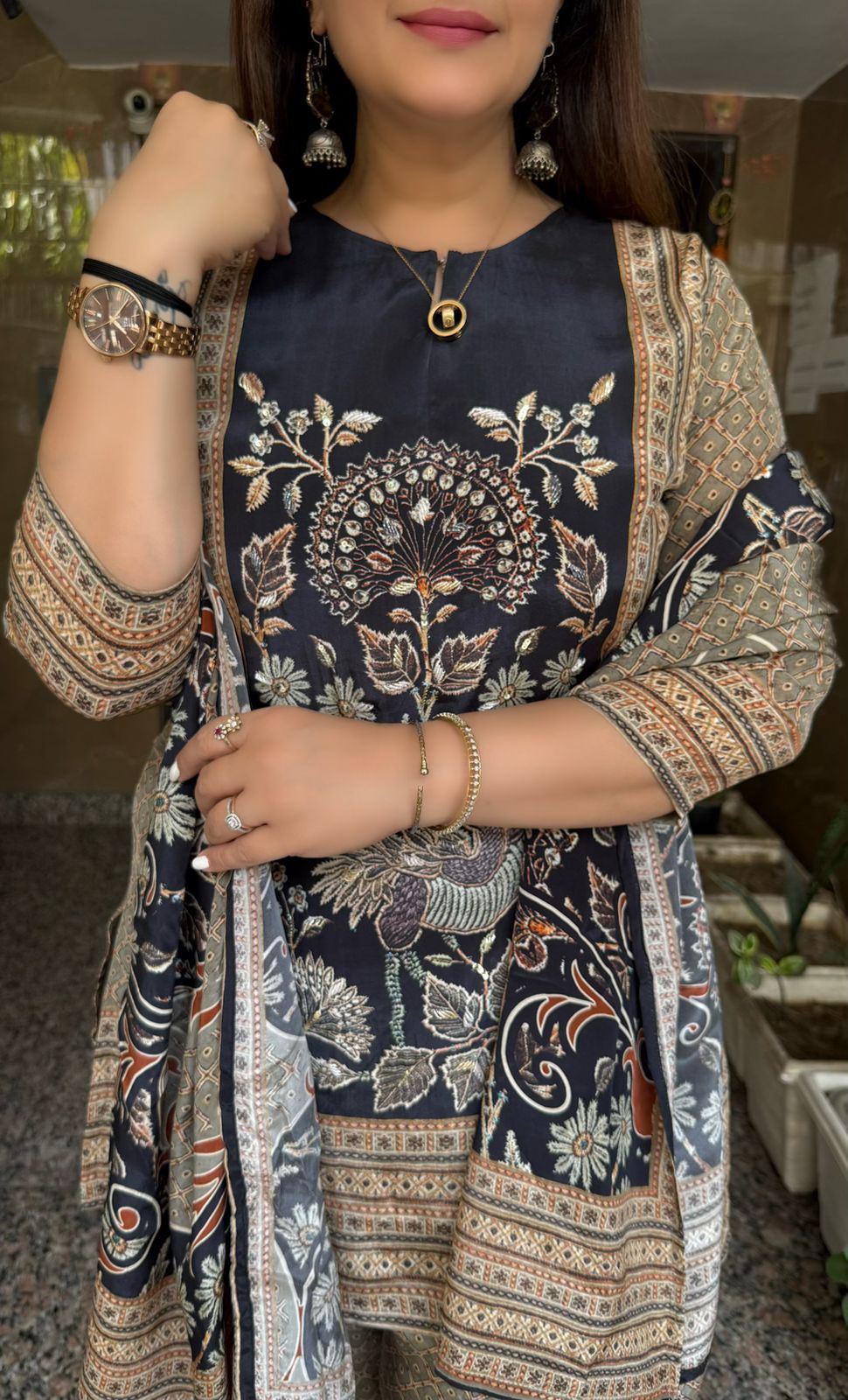 SDC-4771 Pure Crepe 3 Piece Kurti Set with Farshi Salwar