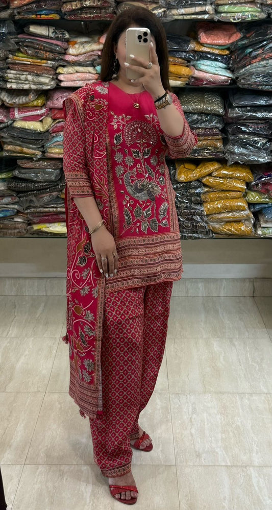 SDC-4772 Pure Crepe 3 Piece Kurti Set with Farshi Salwar