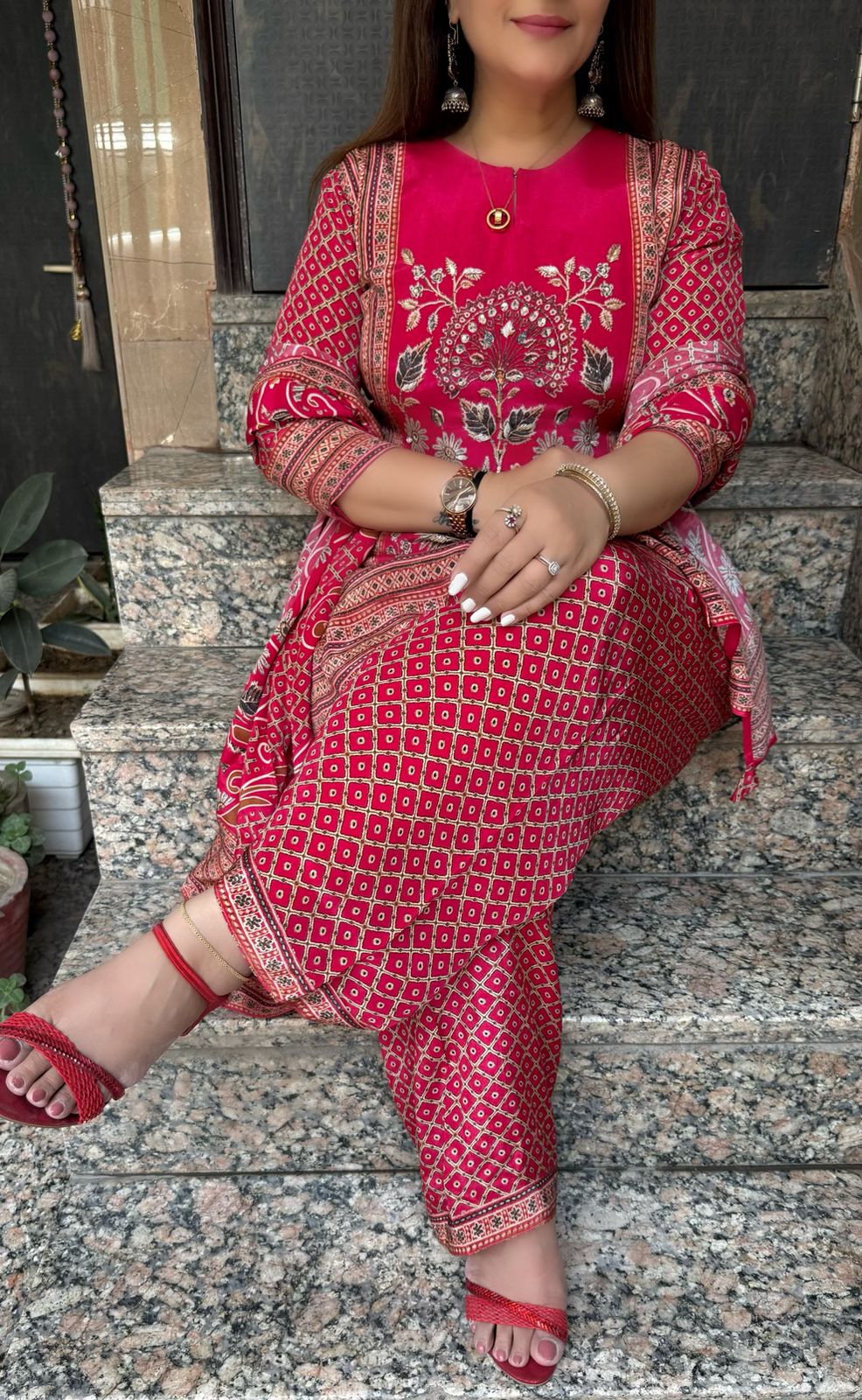 SDC-4772 Pure Crepe 3 Piece Kurti Set with Farshi Salwar