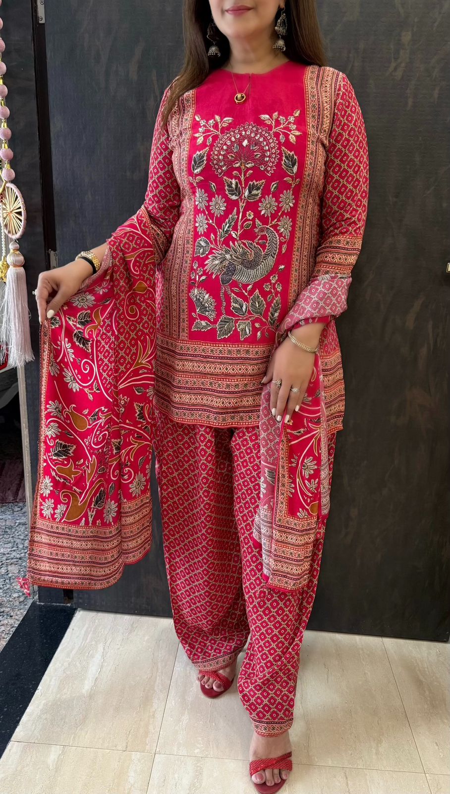 SDC-4772 Pure Crepe 3 Piece Kurti Set with Farshi Salwar