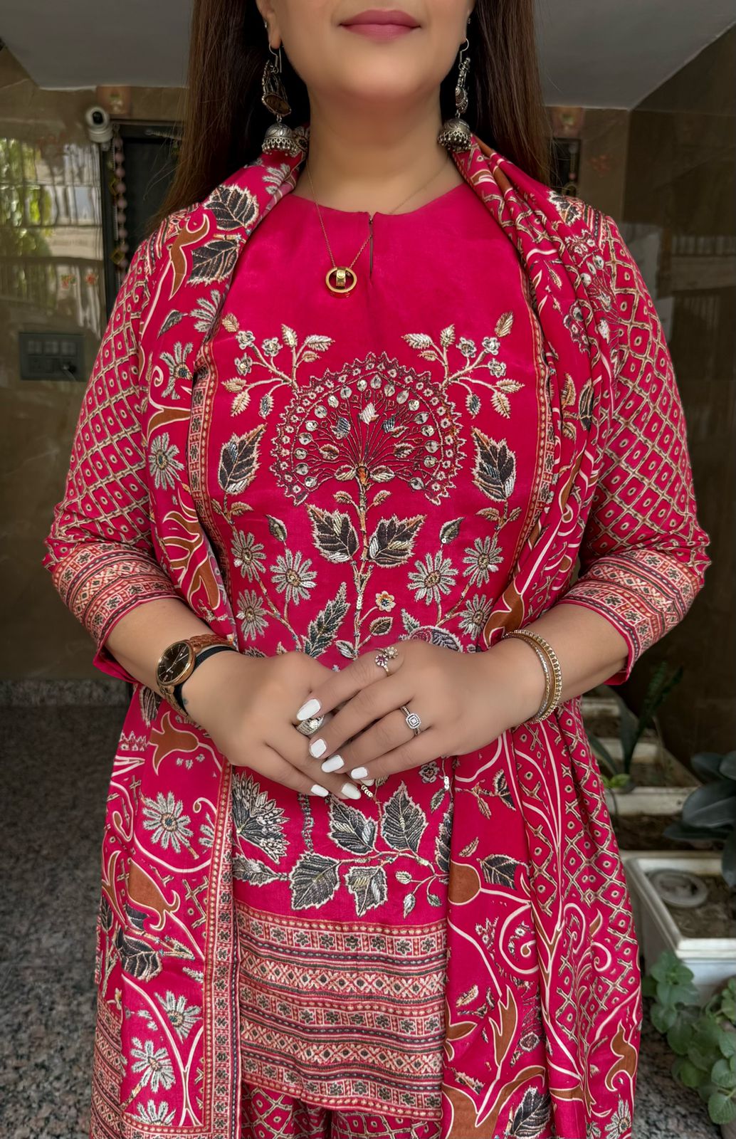 SDC-4772 Pure Crepe 3 Piece Kurti Set with Farshi Salwar