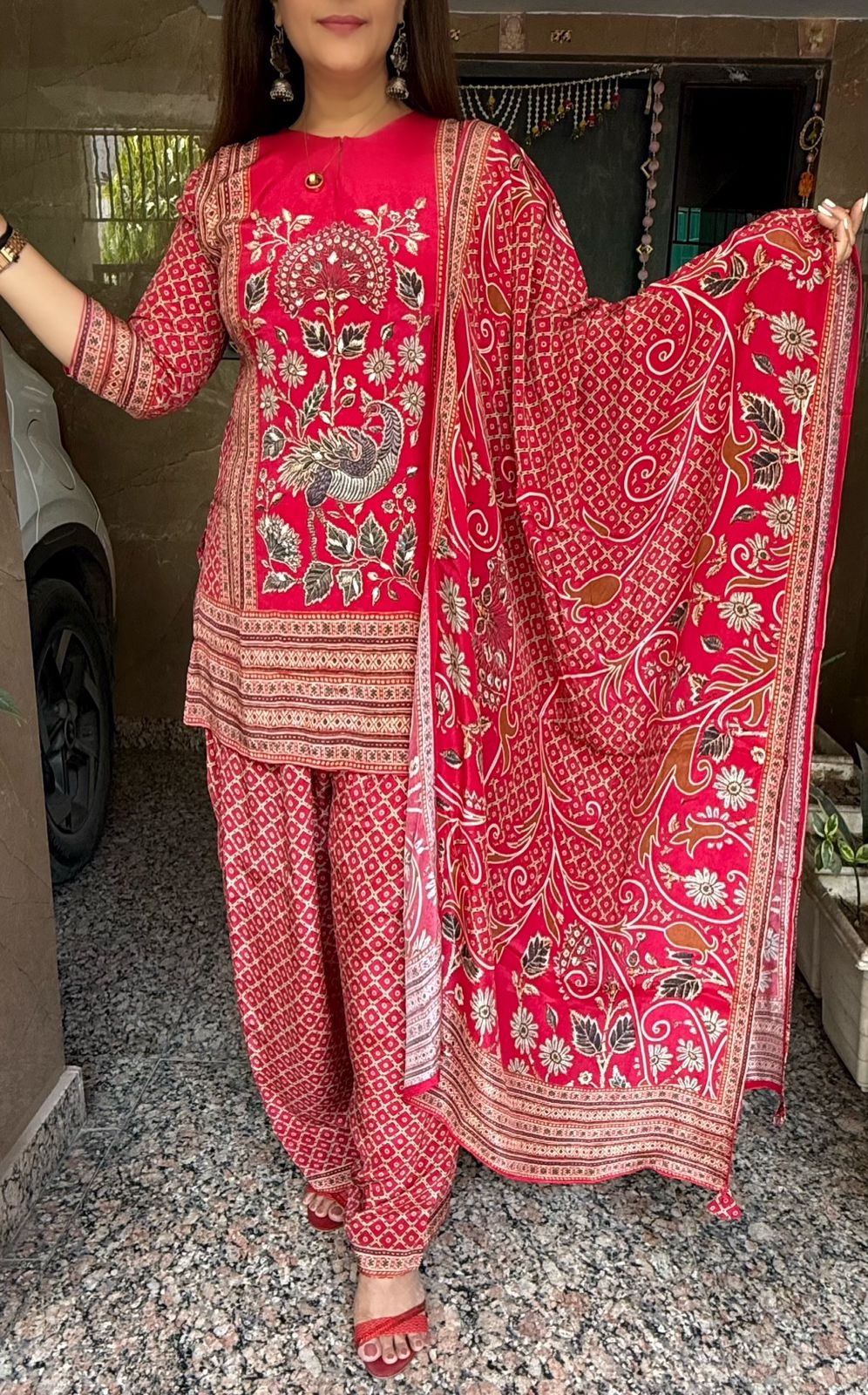 SDC-4772 Pure Crepe 3 Piece Kurti Set with Farshi Salwar