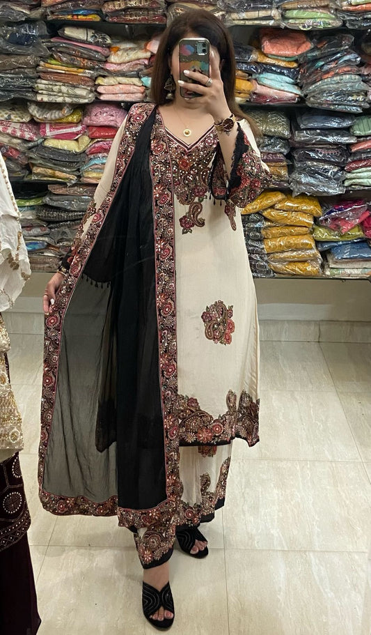 SDC-4773 Pure Crepe 3 Piece C Cut Lining Kurti Set
