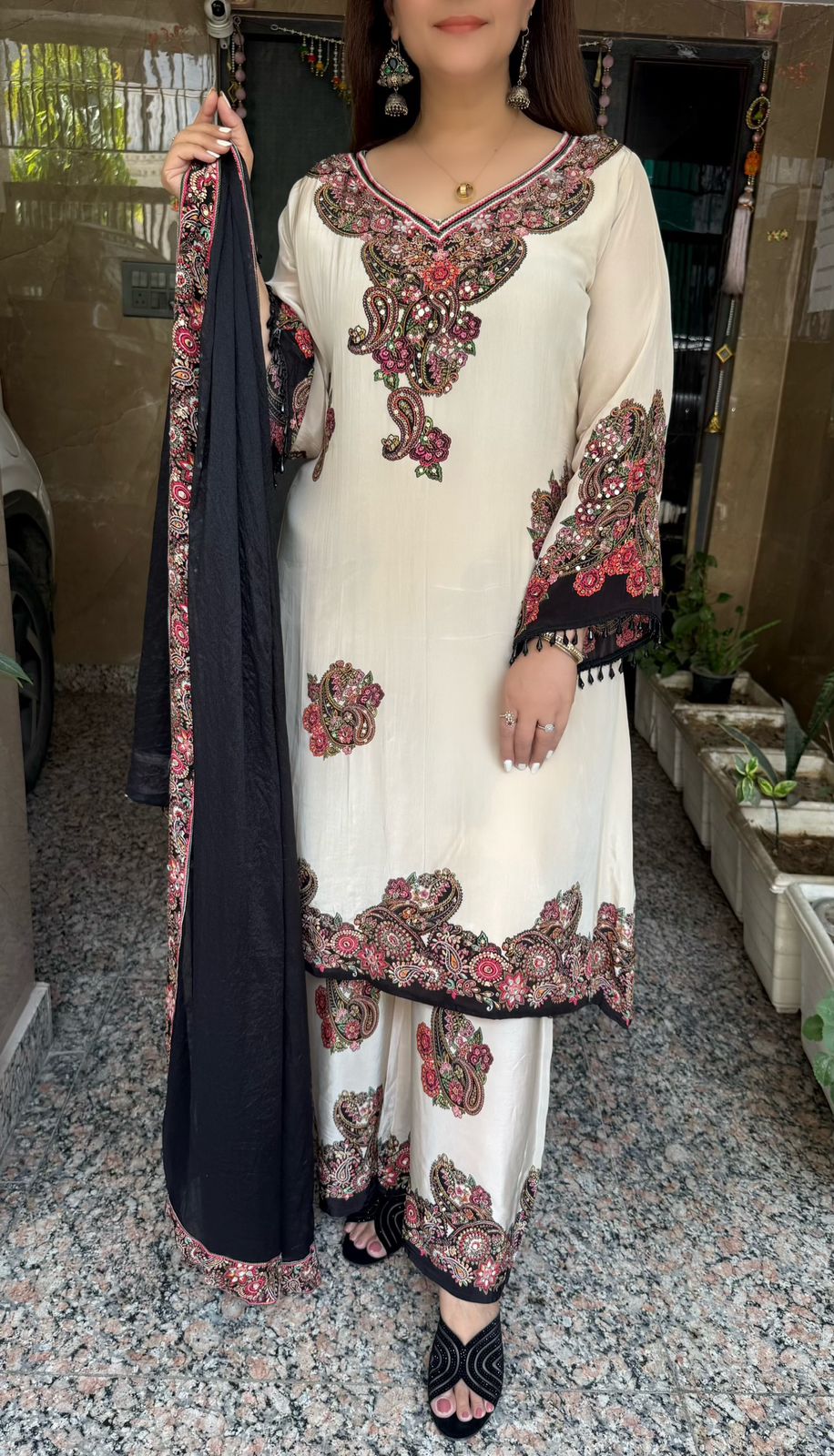 SDC-4773 Pure Crepe 3 Piece C Cut Lining Kurti Set