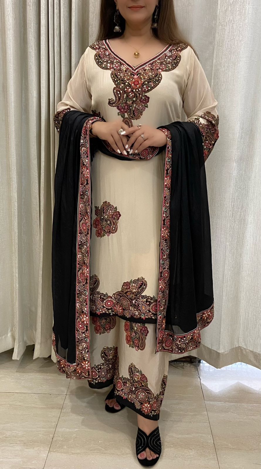 SDC-4773 Pure Crepe 3 Piece C Cut Lining Kurti Set