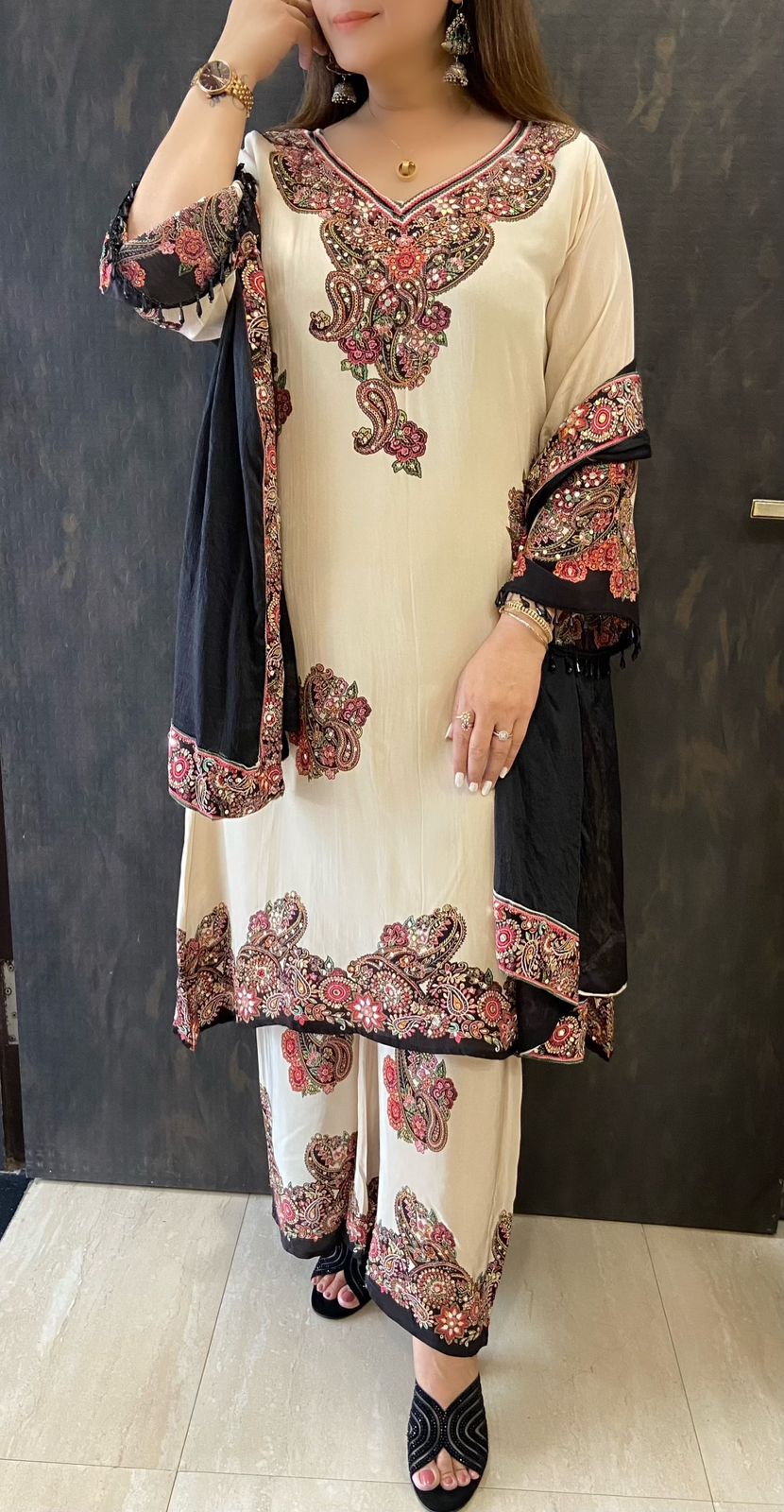 SDC-4773 Pure Crepe 3 Piece C Cut Lining Kurti Set