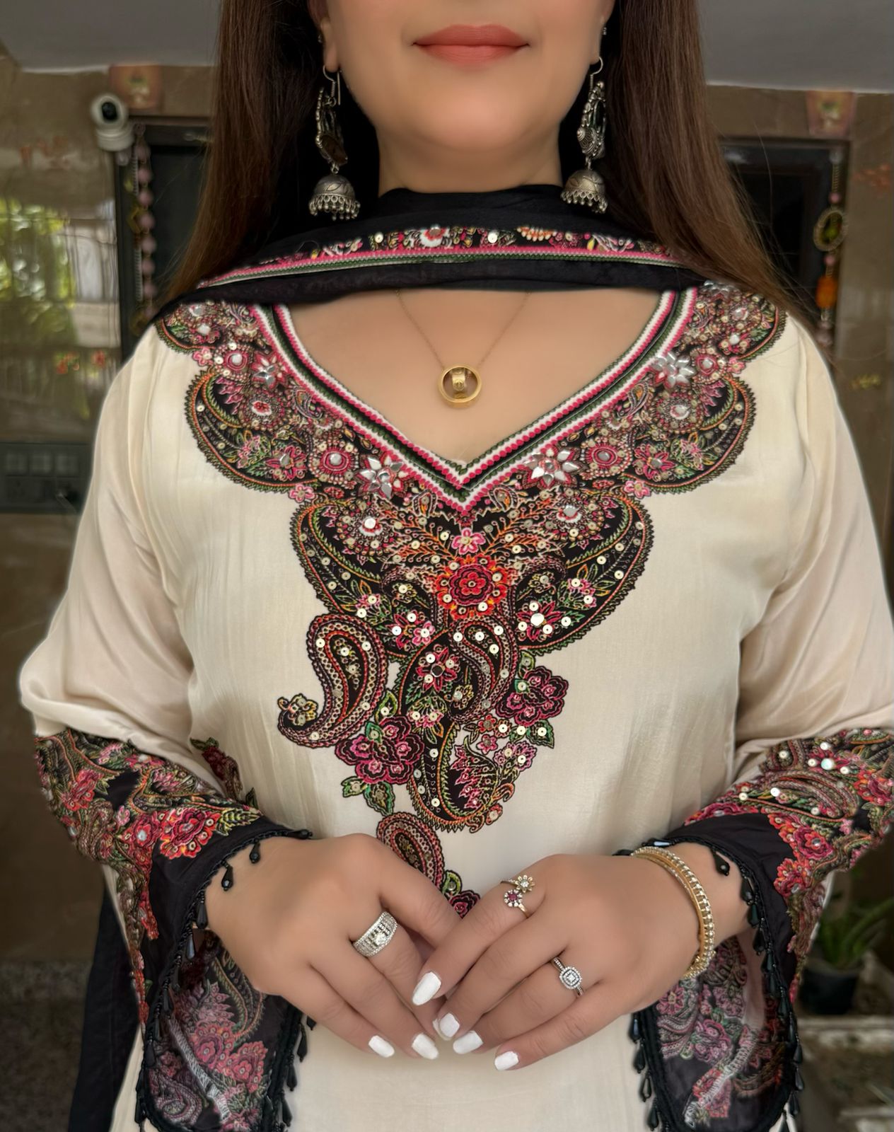 SDC-4773 Pure Crepe 3 Piece C Cut Lining Kurti Set