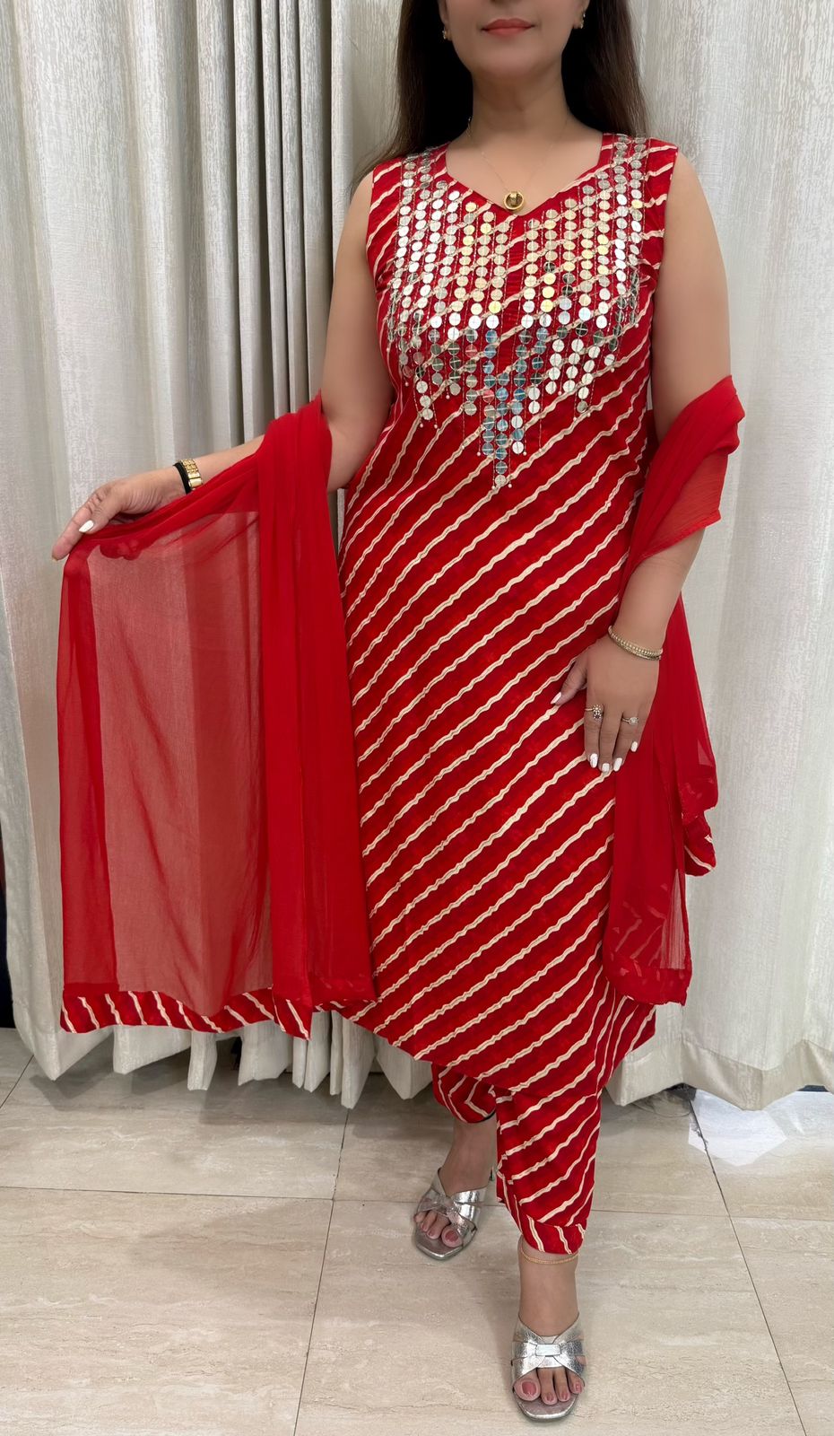 SDC-4774 Rayon Leharia Print 3 piece kurti set