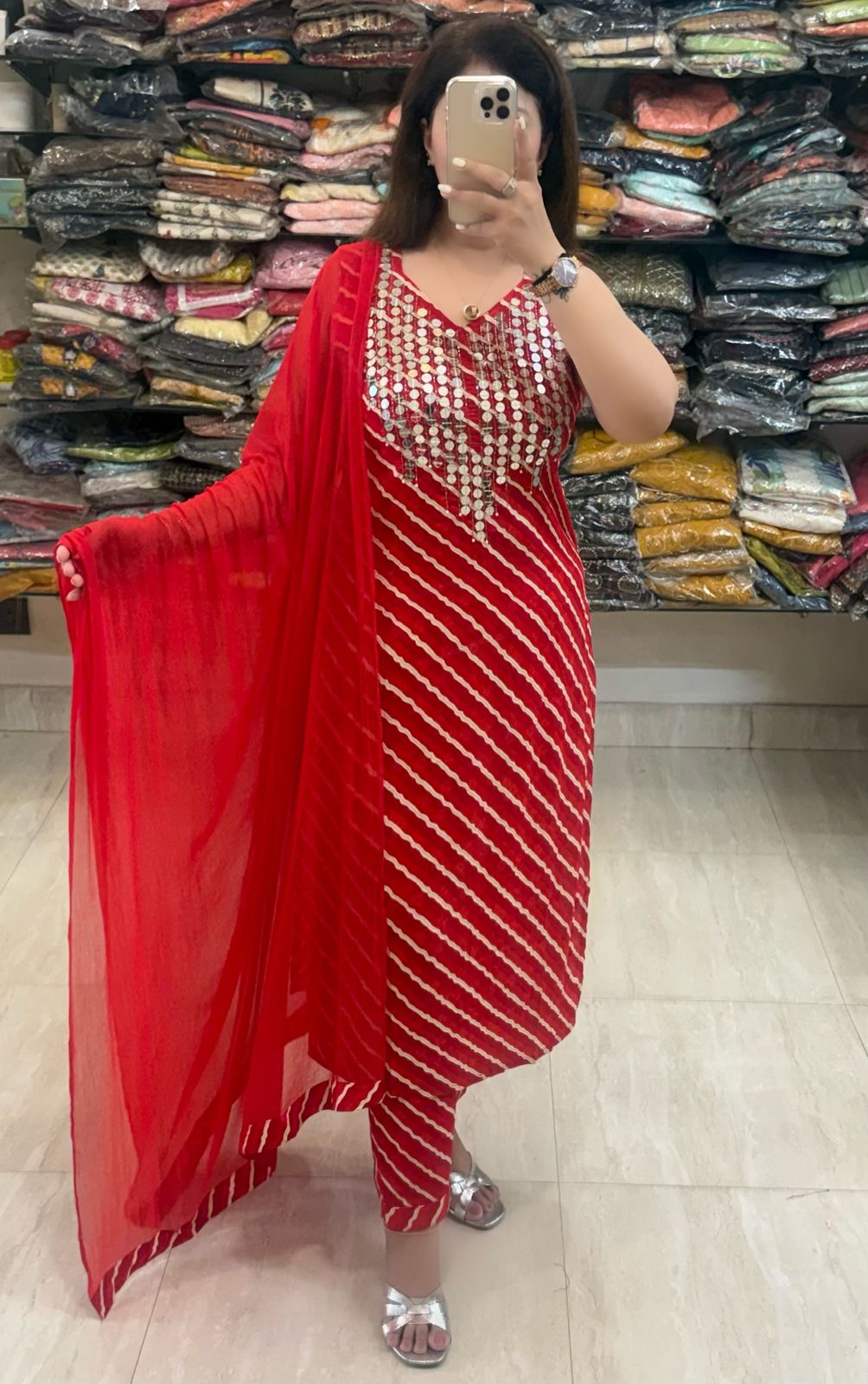 SDC-4774 Rayon Leharia Print 3 piece kurti set