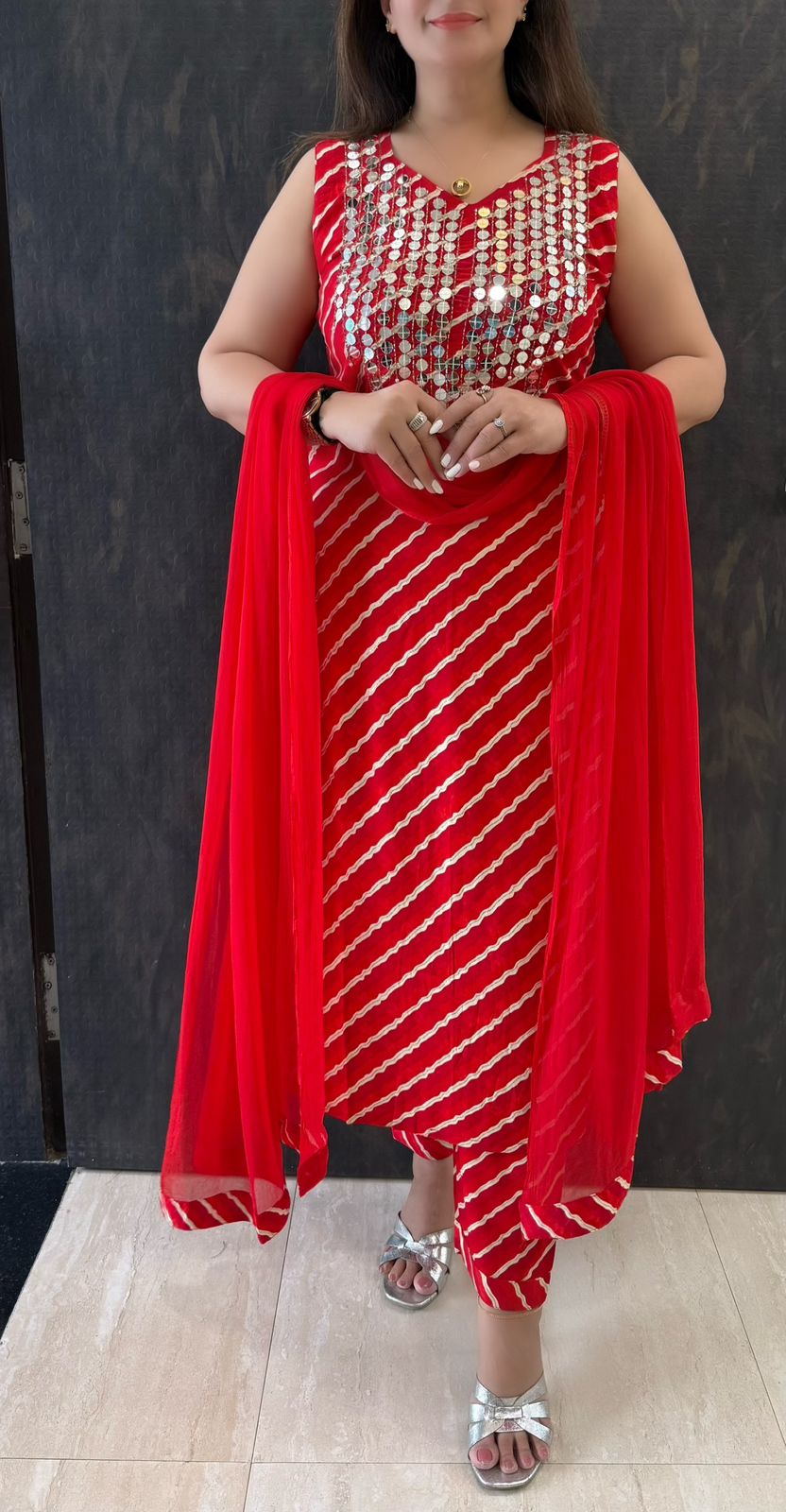 SDC-4774 Rayon Leharia Print 3 piece kurti set