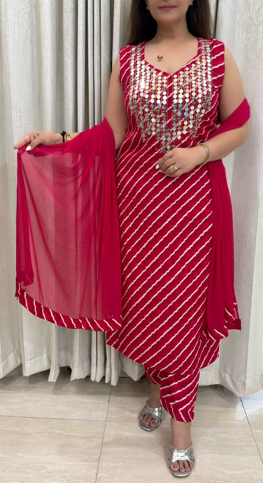 SDC-4775 Rayon Leharia Print 3 piece kurti set