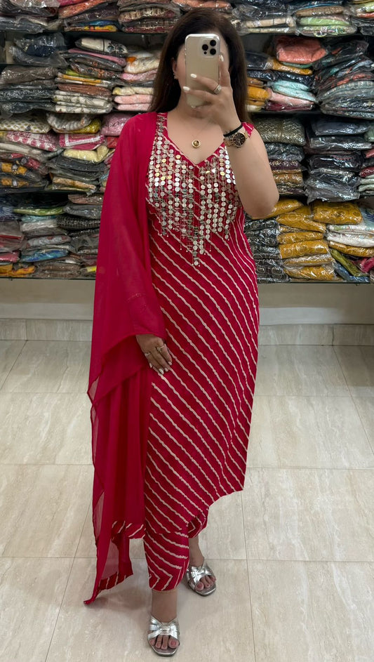SDC-4775 Rayon Leharia Print 3 piece kurti set
