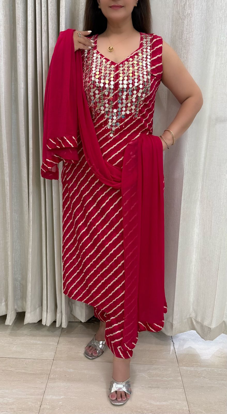 SDC-4775 Rayon Leharia Print 3 piece kurti set