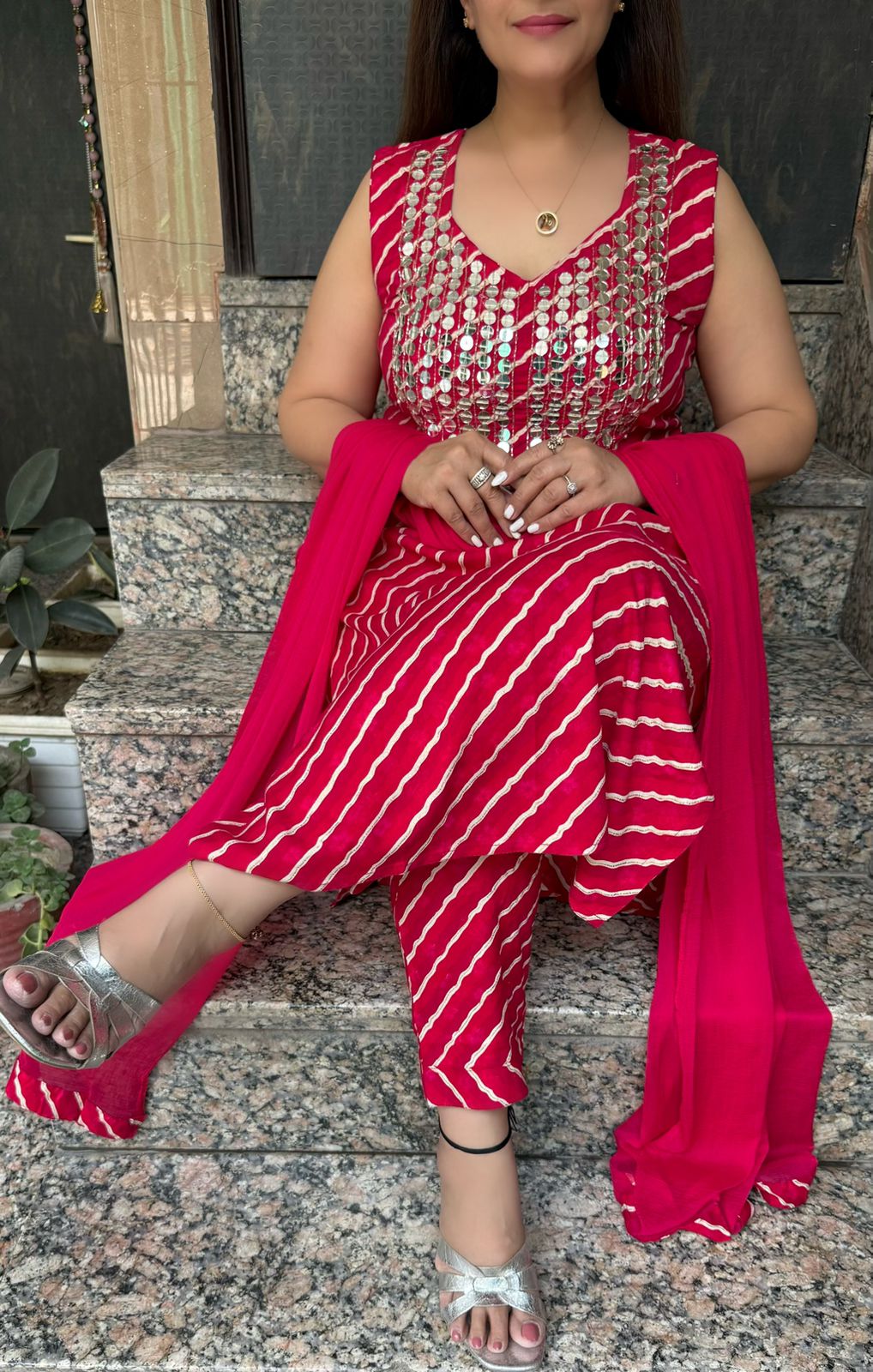 SDC-4775 Rayon Leharia Print 3 piece kurti set