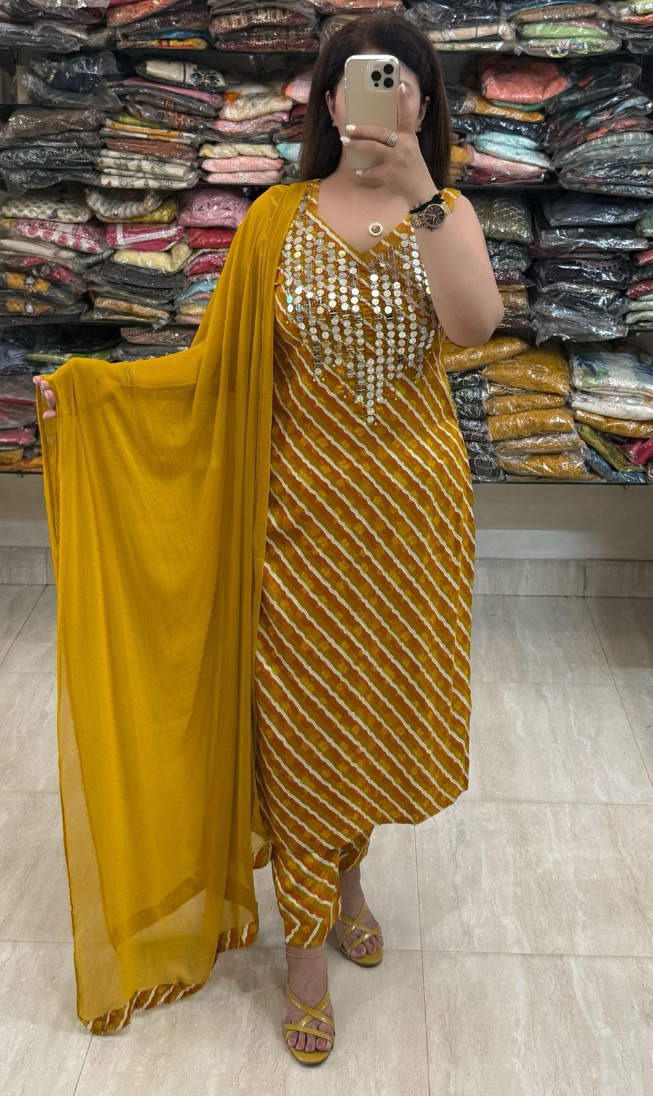 SDC-4776 Rayon Leharia Print 3 piece kurti set