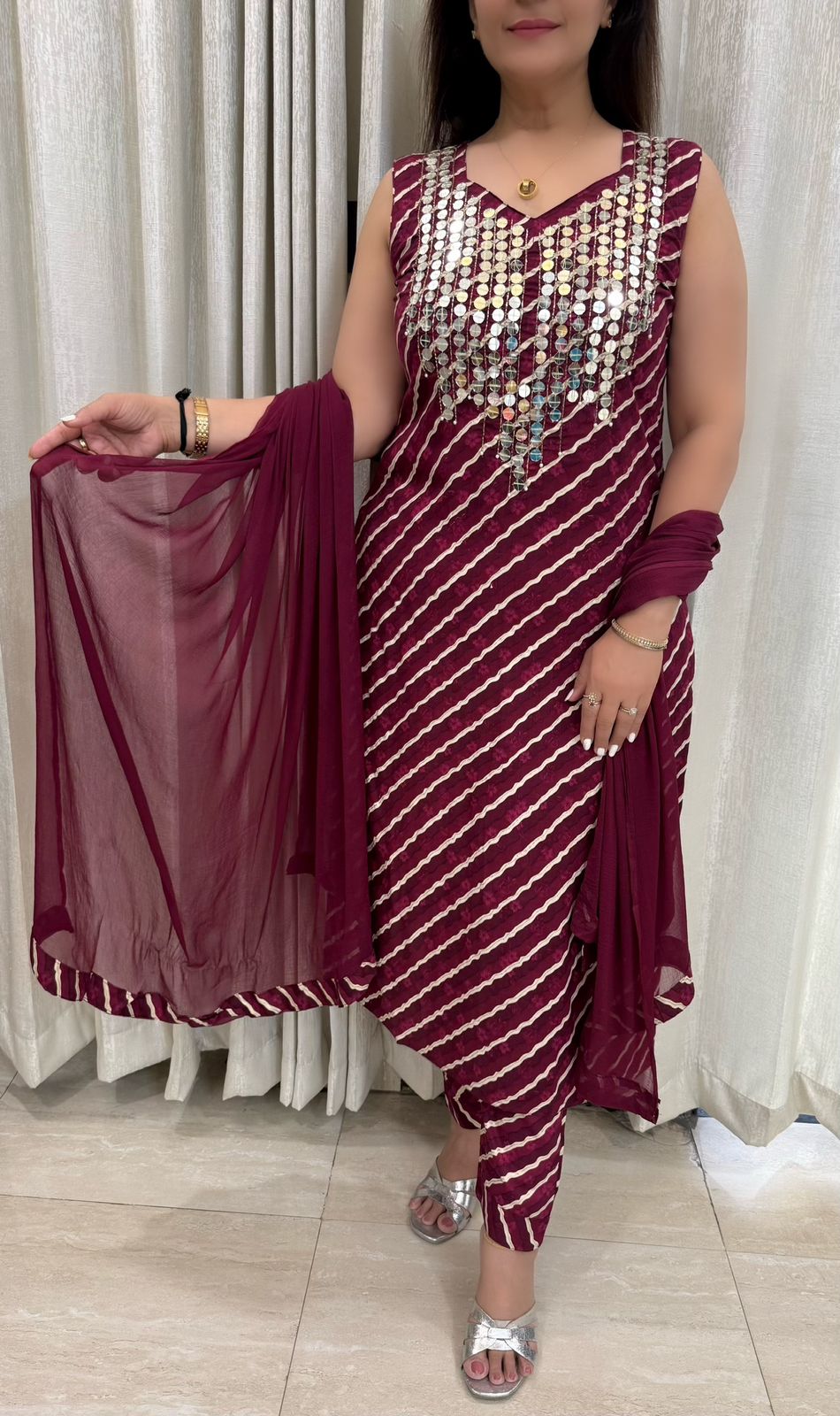 SDC-4777 Rayon Leharia Print 3 piece kurti set