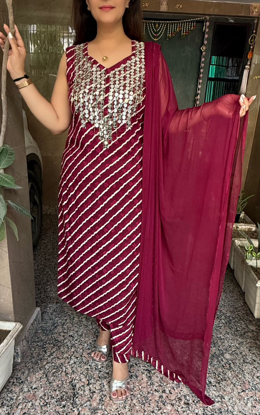 SDC-4777 Rayon Leharia Print 3 piece kurti set