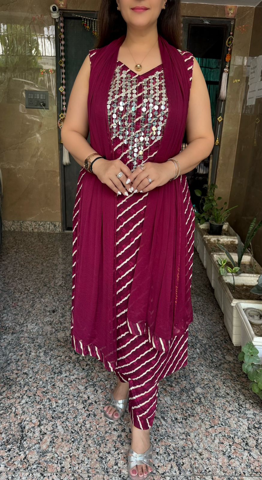 SDC-4777 Rayon Leharia Print 3 piece kurti set