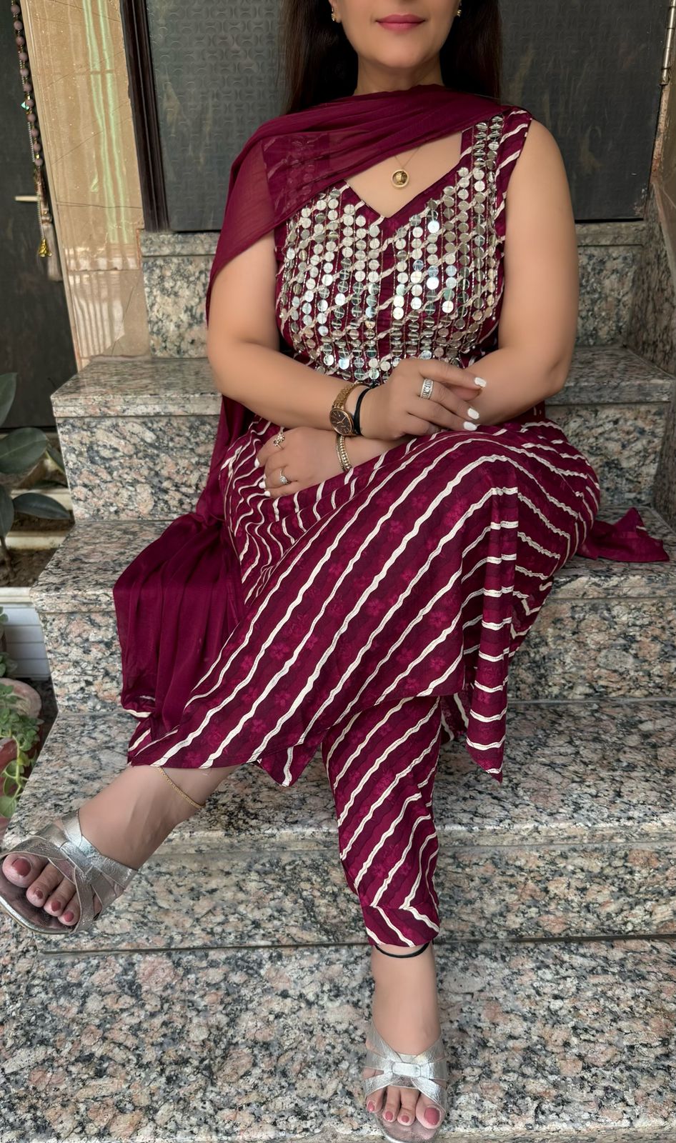 SDC-4777 Rayon Leharia Print 3 piece kurti set