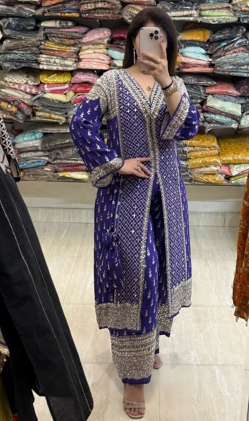 SDC-4757. Pure Crepe 2 Piece Kurti Set with Potli Bag