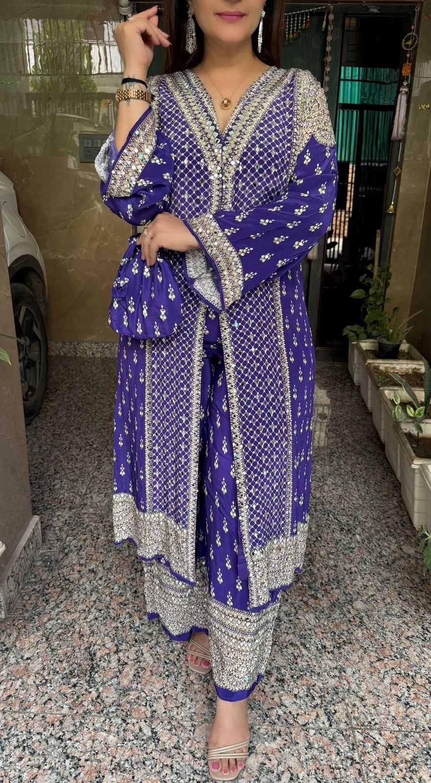 SDC-4757. Pure Crepe 2 Piece Kurti Set with Potli Bag