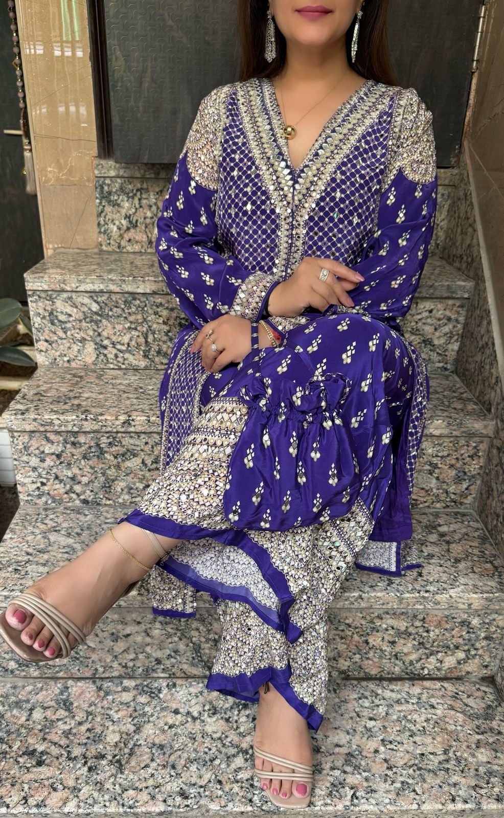 SDC-4757. Pure Crepe 2 Piece Kurti Set with Potli Bag