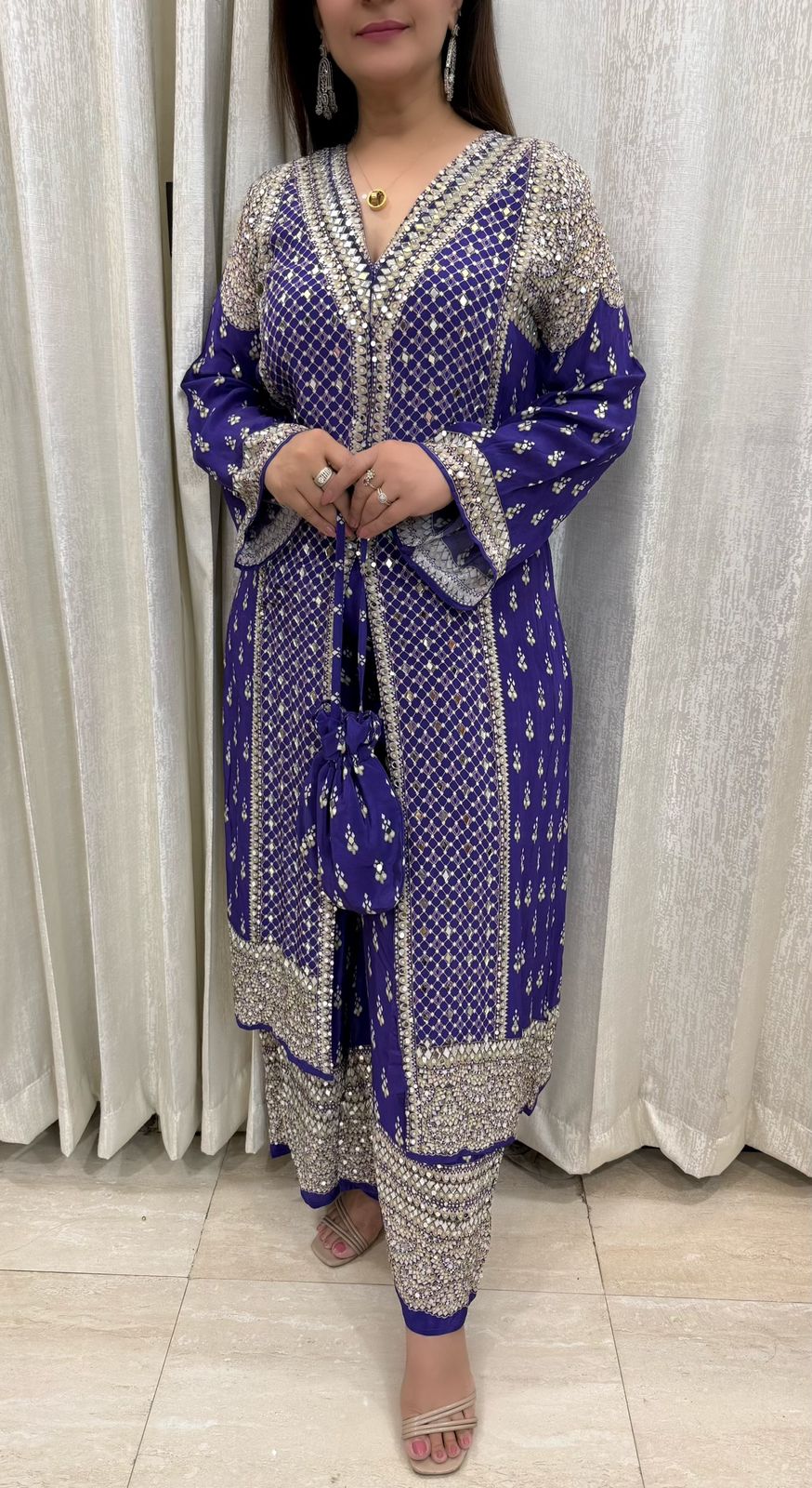 SDC-4757. Pure Crepe 2 Piece Kurti Set with Potli Bag