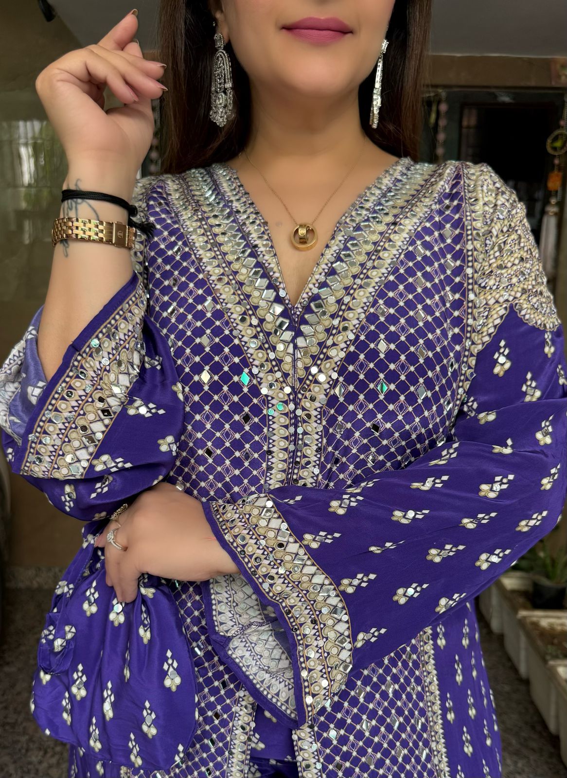 SDC-4757. Pure Crepe 2 Piece Kurti Set with Potli Bag