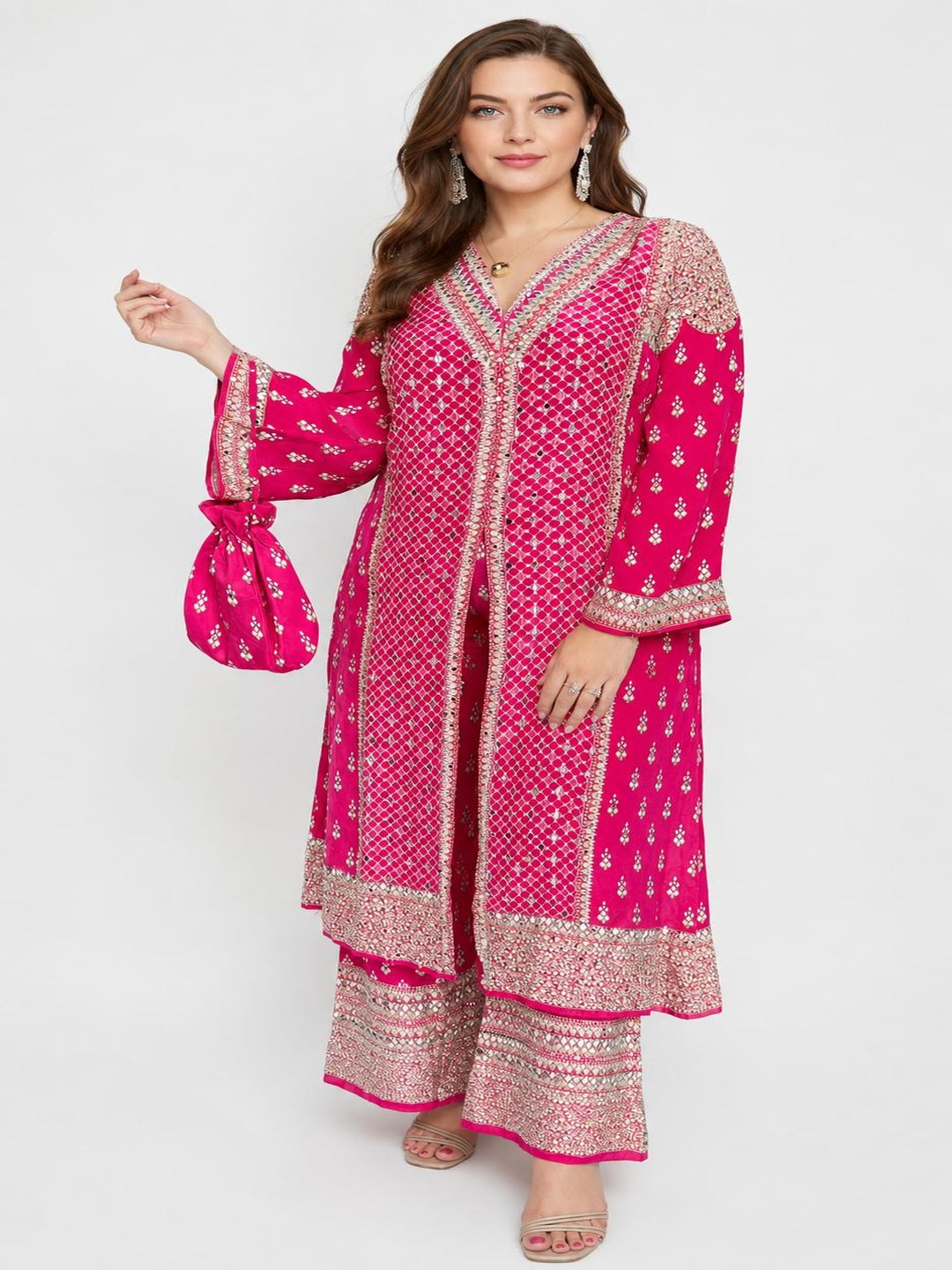 SDC-4756. Pure Crepe 2 Piece Kurti Set with Potli Bag