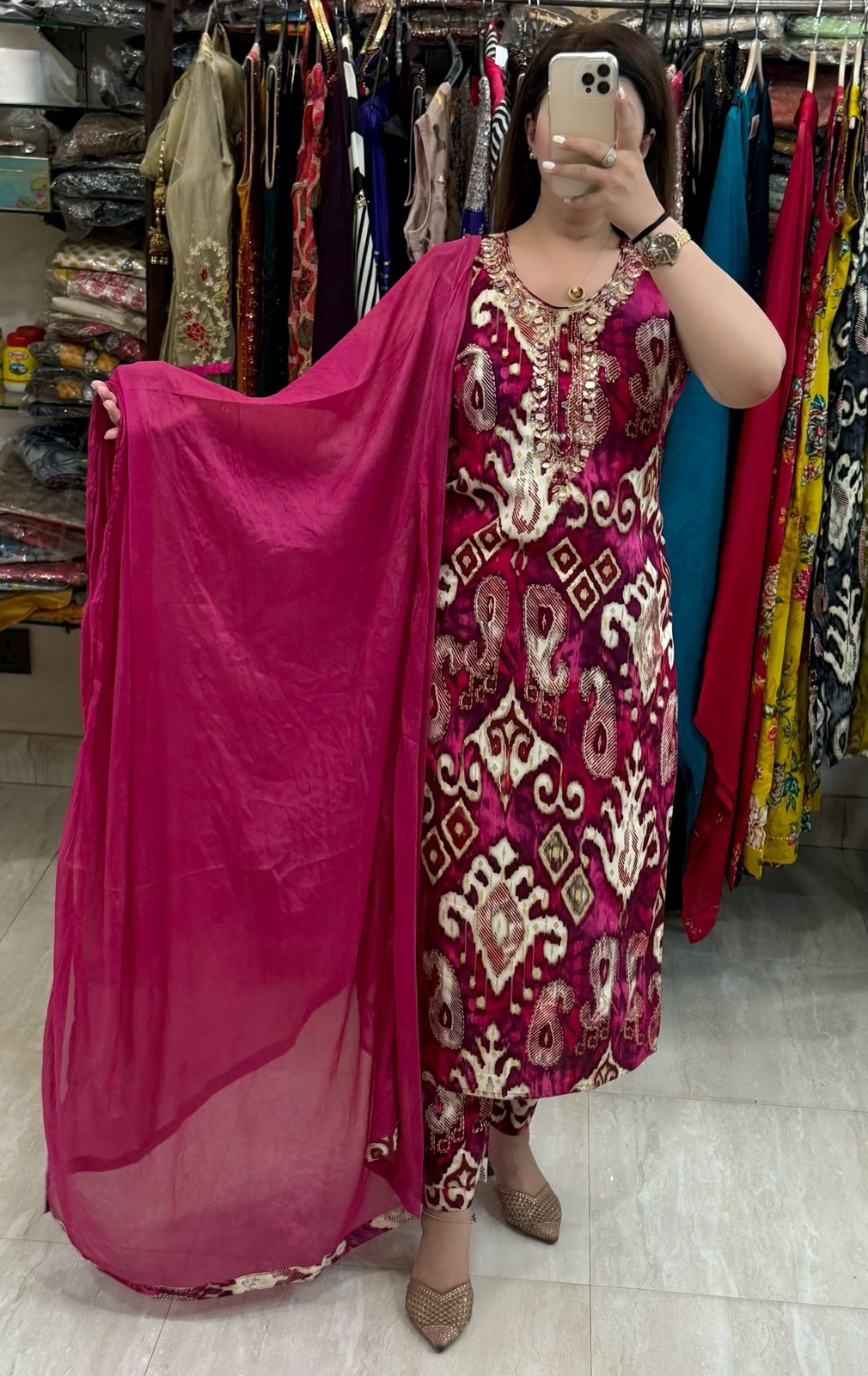SDC-4785. Printed Rayon 3 Piece Kurti Set