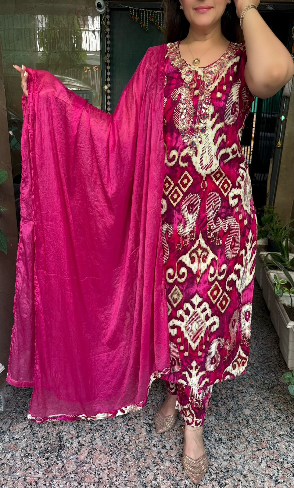 SDC-4785. Printed Rayon 3 Piece Kurti Set