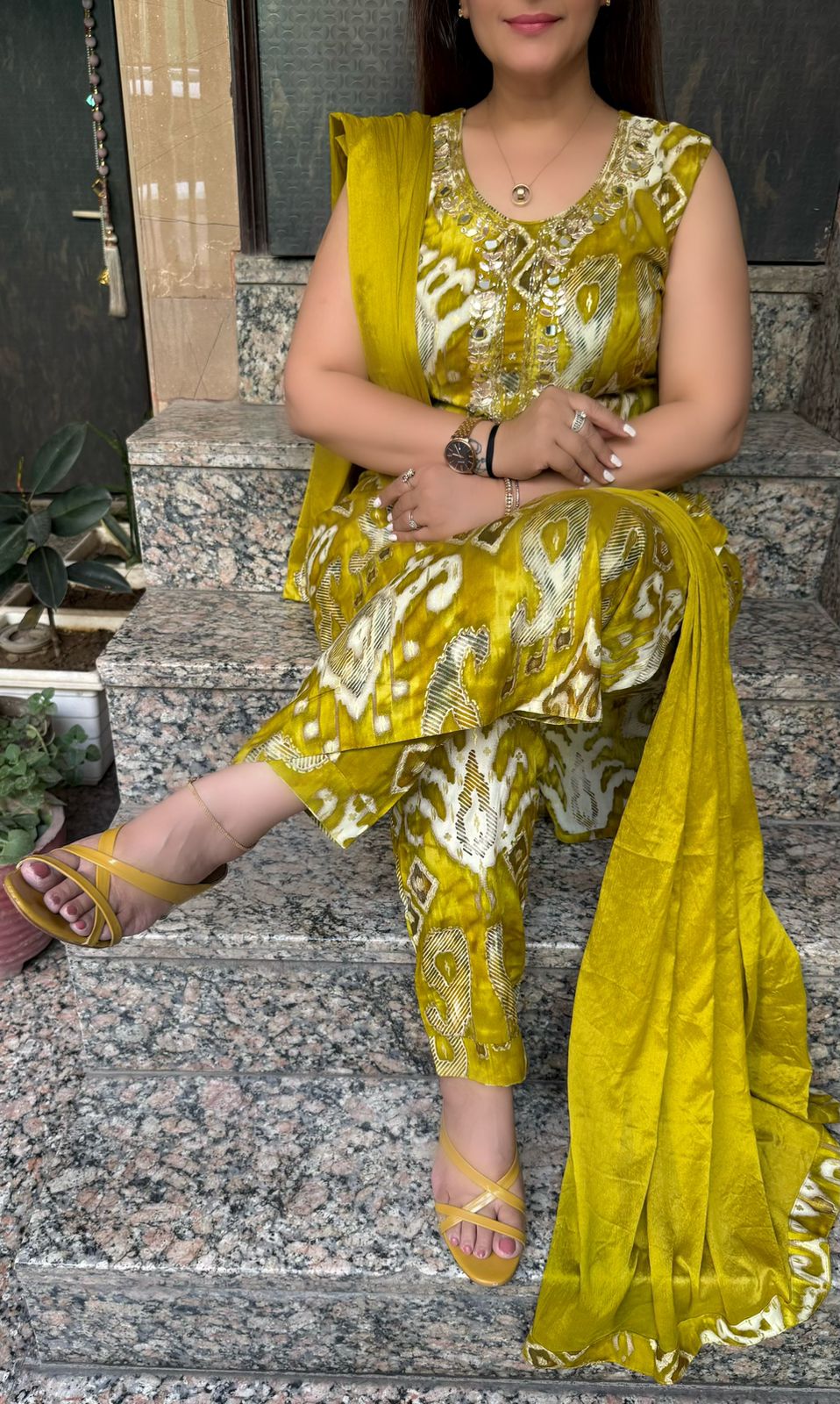 SDC-4787. Printed Rayon 3 Piece Kurti Set