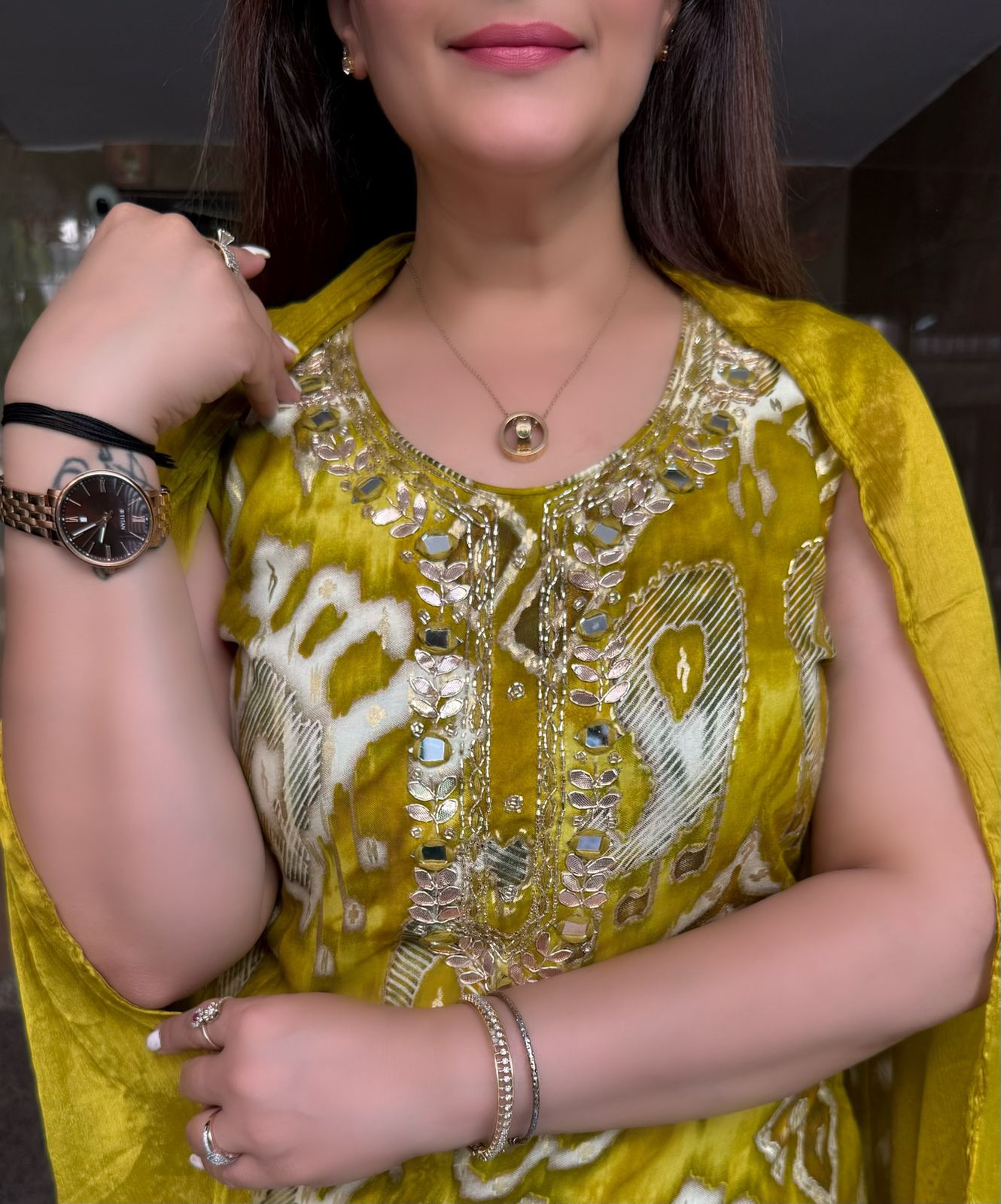 SDC-4787. Printed Rayon 3 Piece Kurti Set