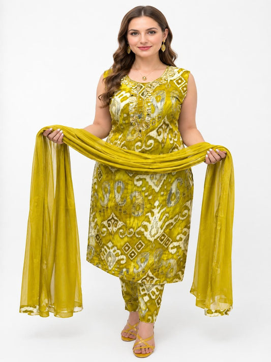 SDC-4787. Printed Rayon 3 Piece Kurti Set