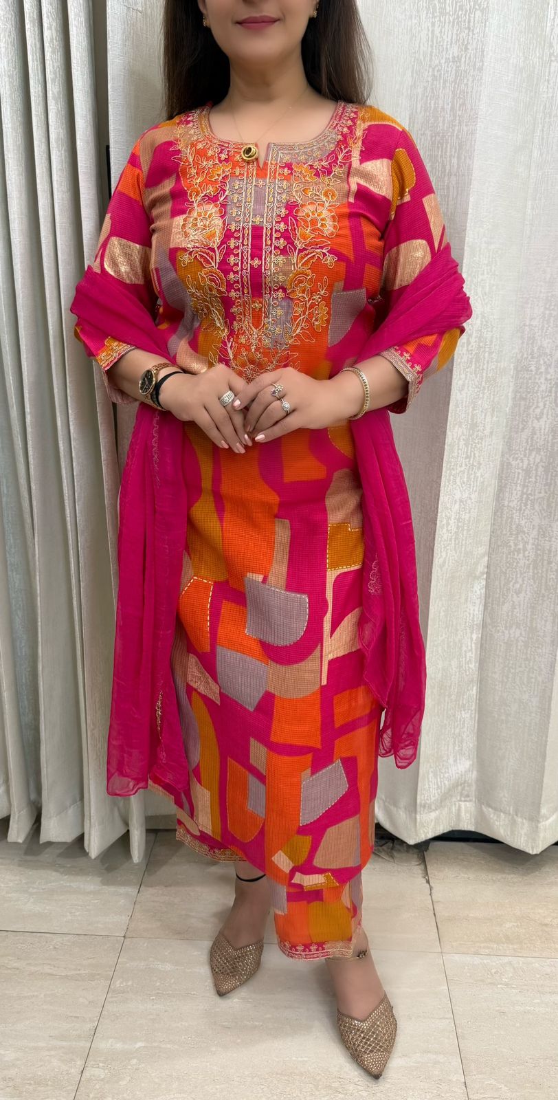 SDC-4798. Cotton Kota Doria 3 Piece Kurti Set