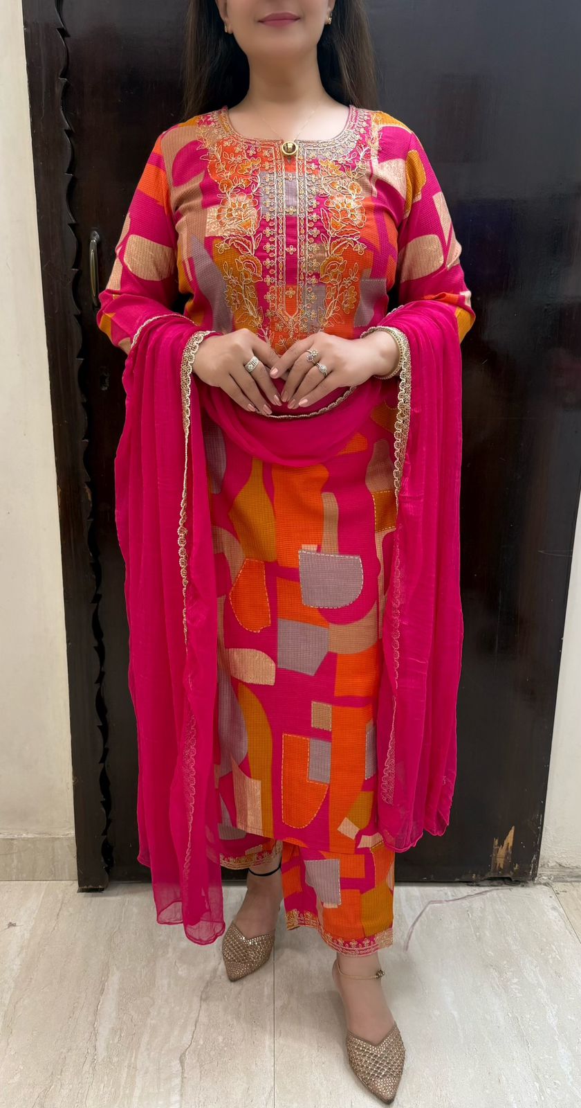 SDC-4798. Cotton Kota Doria 3 Piece Kurti Set